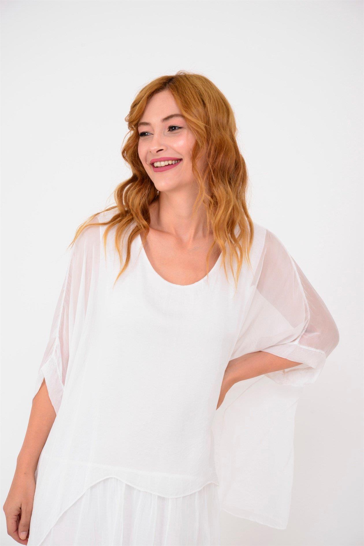 6105 Bluz Detay Kat Kat Uzun İpek Elbise