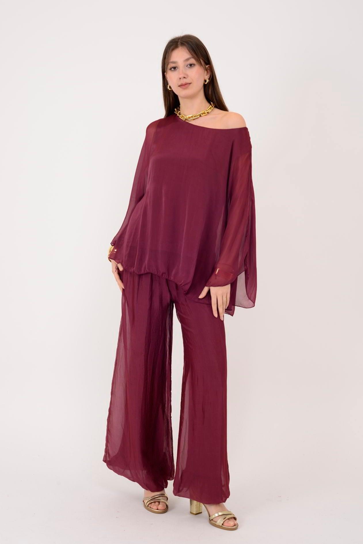 6115 Düz Desen Astarlı İpek Bluz