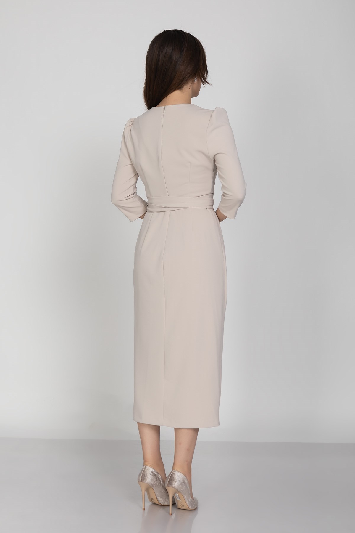 61246 KRUV.YAKA BAĞLAMALI KREP ELBİSE