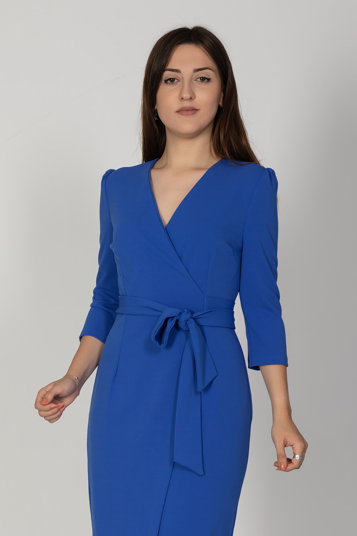 61246 KRUV.YAKA BAĞLAMALI KREP ELBİSE