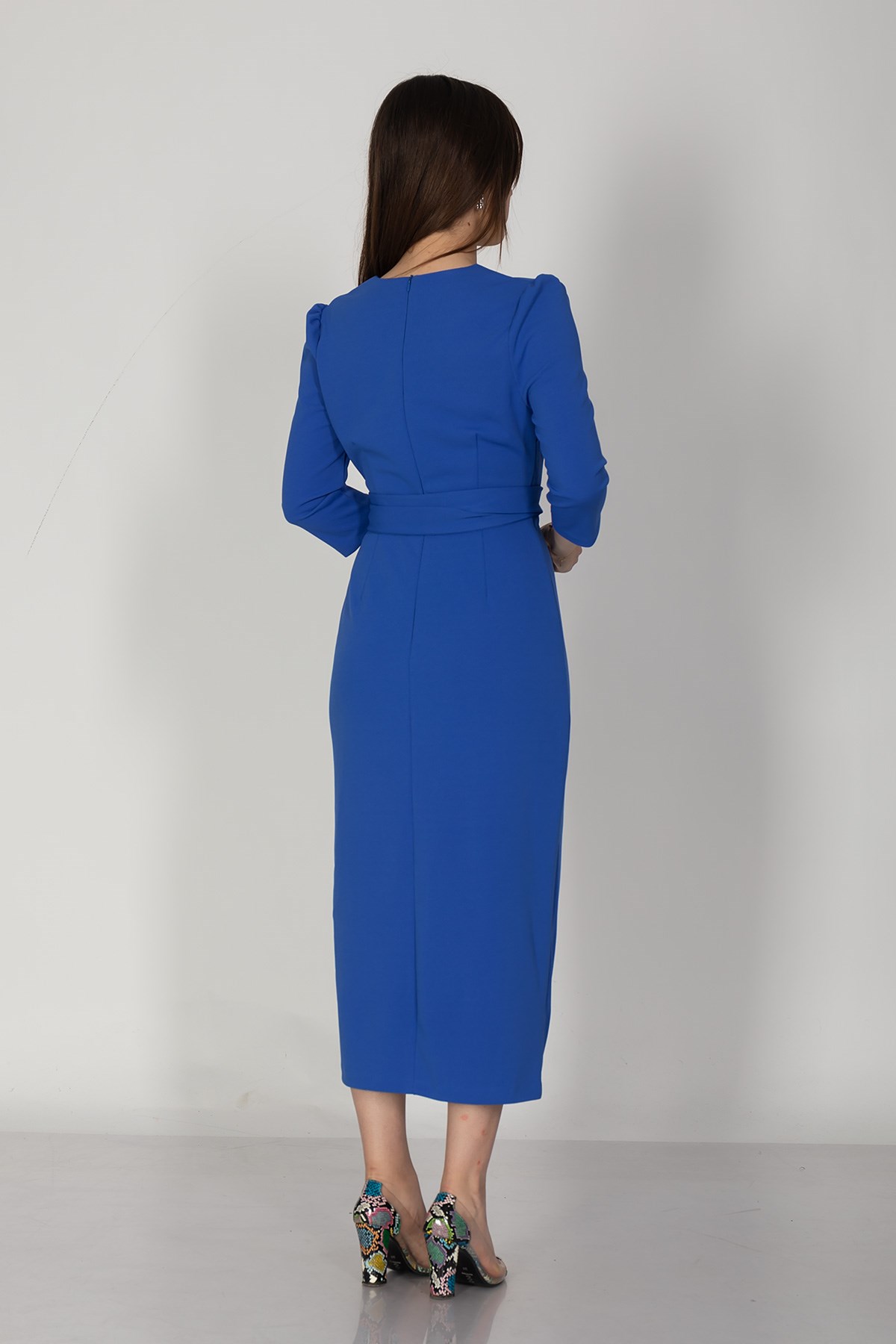 61246 KRUV.YAKA BAĞLAMALI KREP ELBİSE