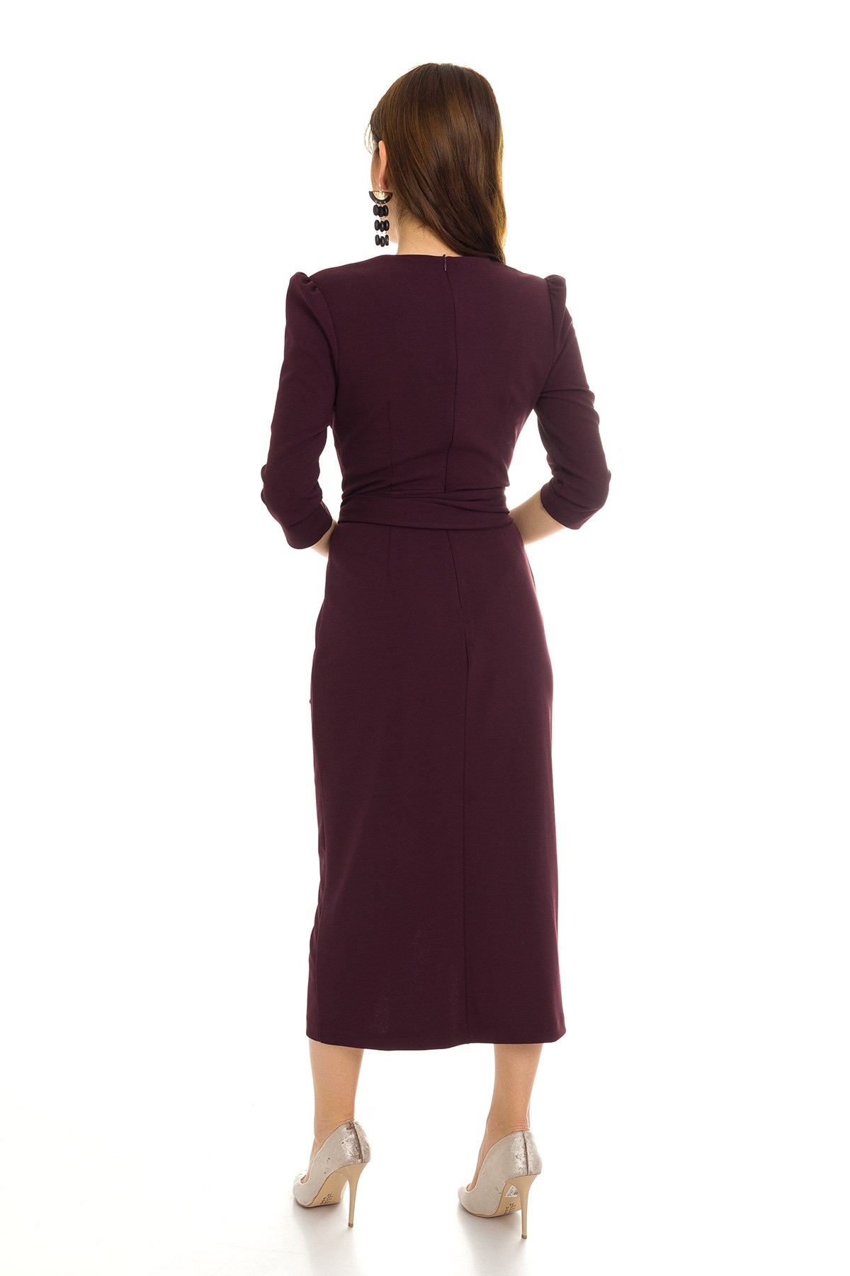61246 KRUV.YAKA BAĞLAMALI KREP ELBİSE