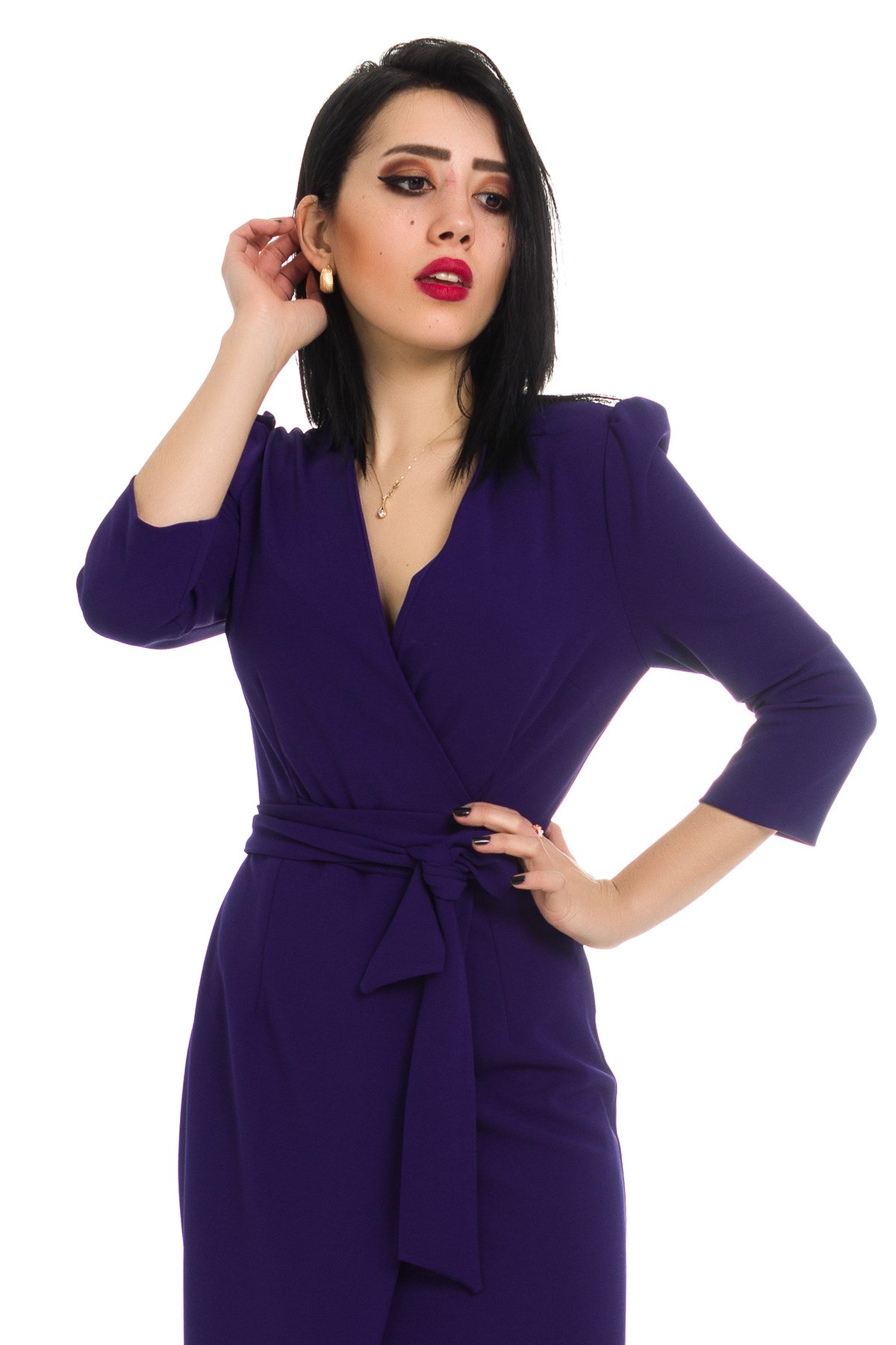 61246 KRUV.YAKA BAĞLAMALI KREP ELBİSE