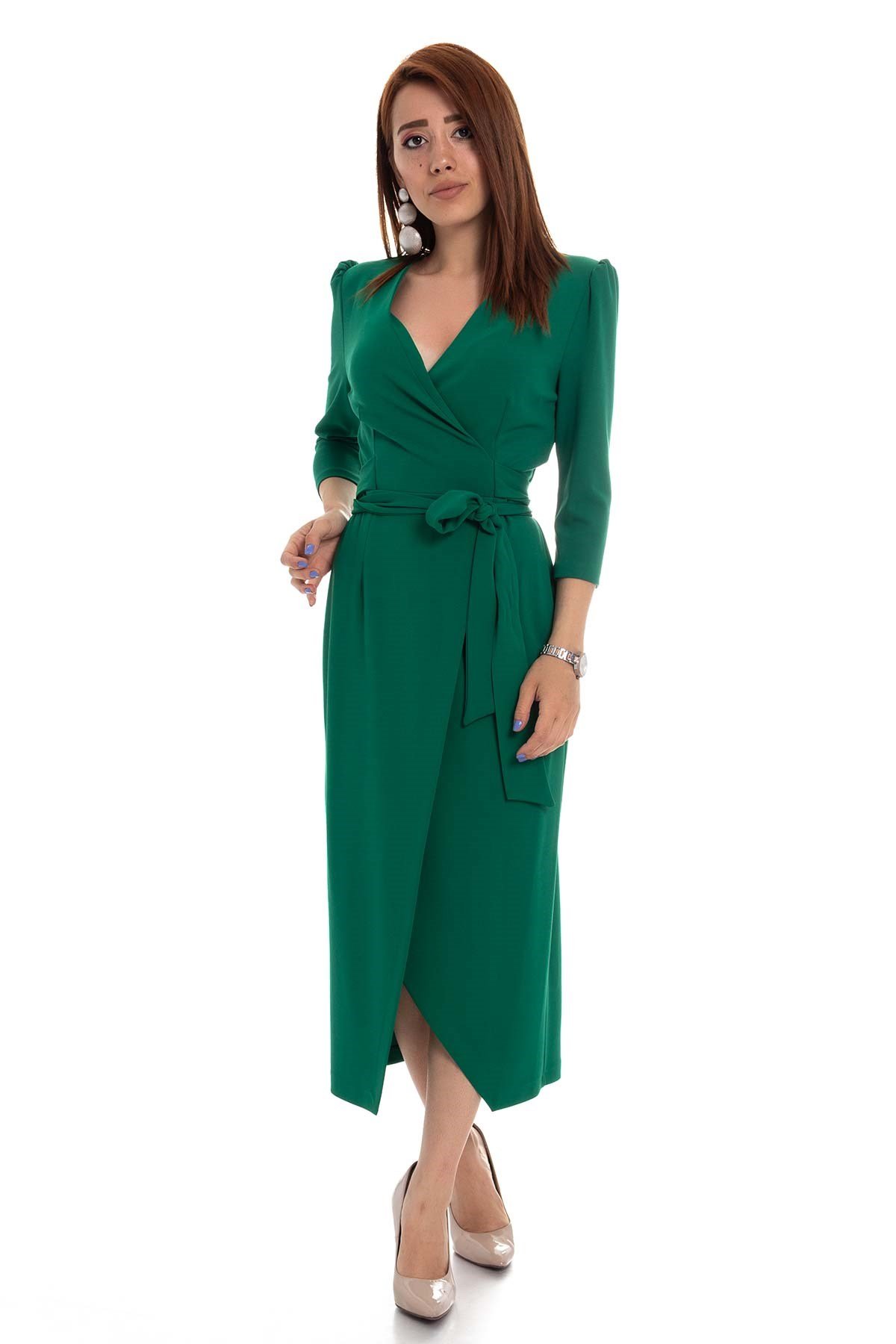 61246 KRUV.YAKA BAĞLAMALI KREP ELBİSE