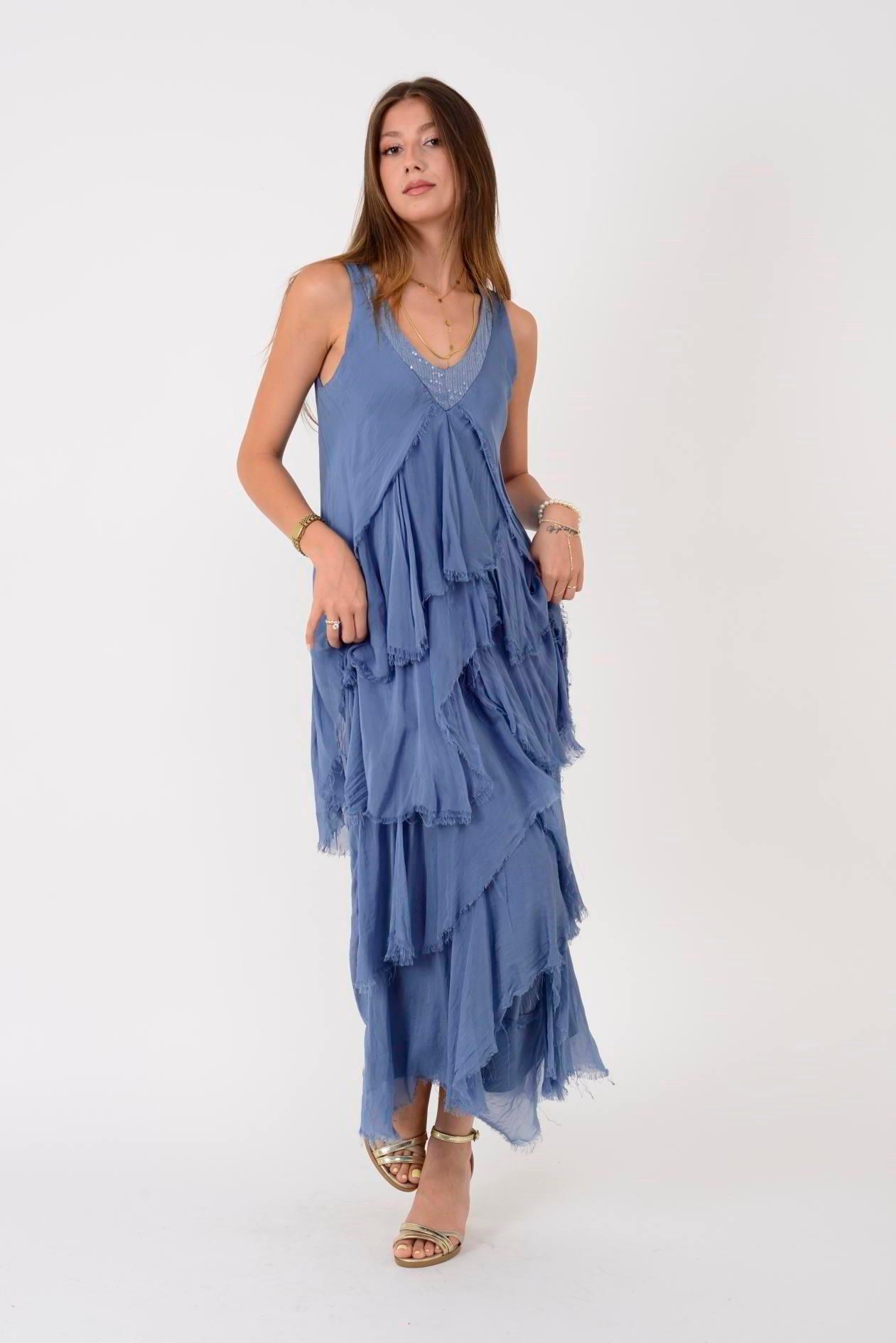 61460 Çapraz Kesim Vyaka Katkat İpek Elbise