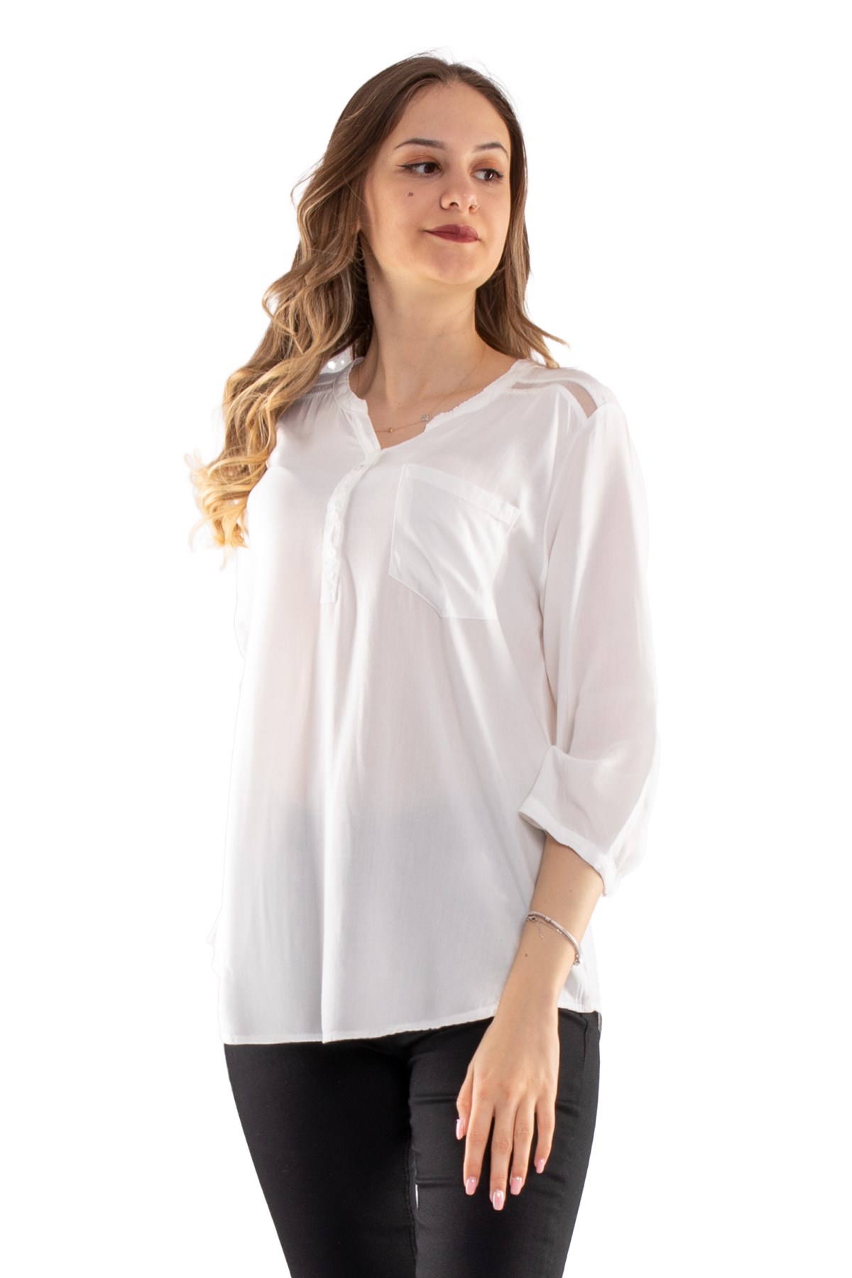 615 Omuz Ve Sırt Simli Truv.Kol Kadın Gömlek