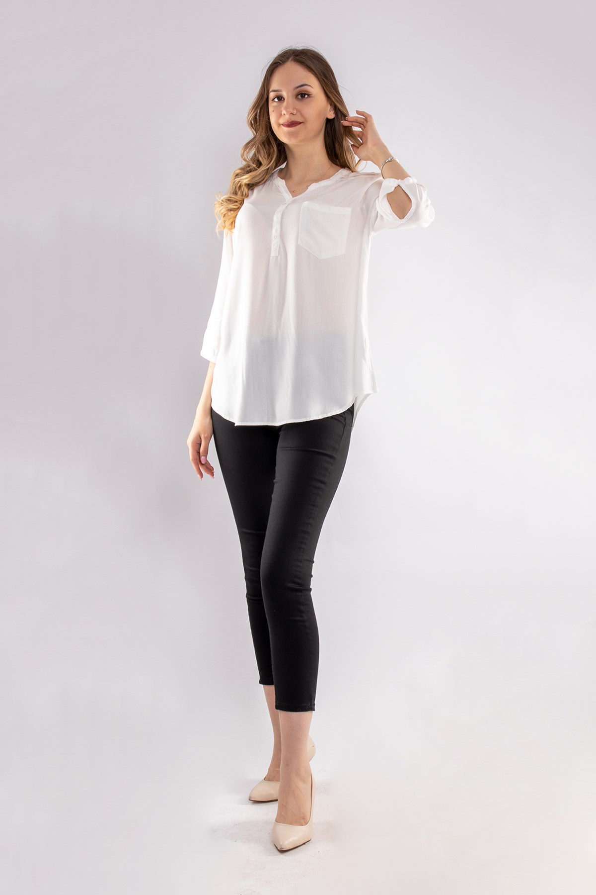 615 Omuz Ve Sırt Simli Truv.Kol Kadın Gömlek