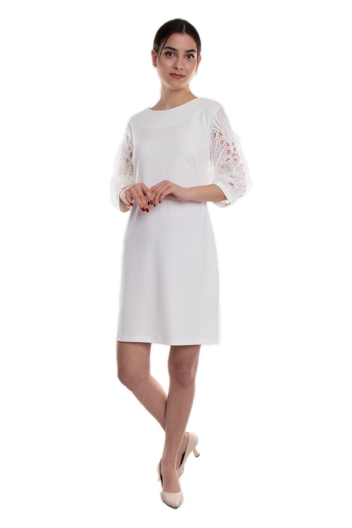 61506 Balon Tül Kol Kadın Krep Elbise