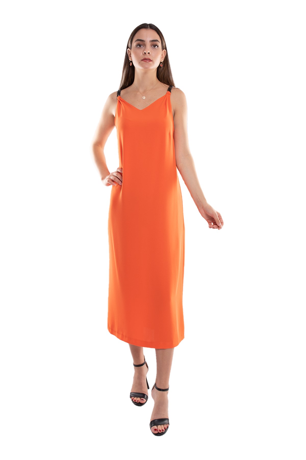 61749 Zincir Askı Vyaka Krep Midiboy Elbise