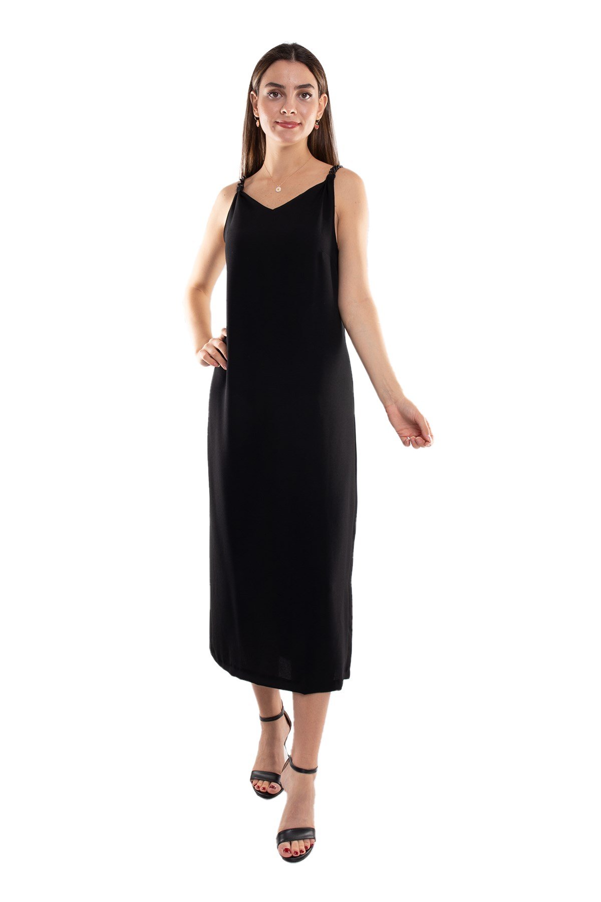 61749 Zincir Askı Vyaka Krep Midiboy Elbise