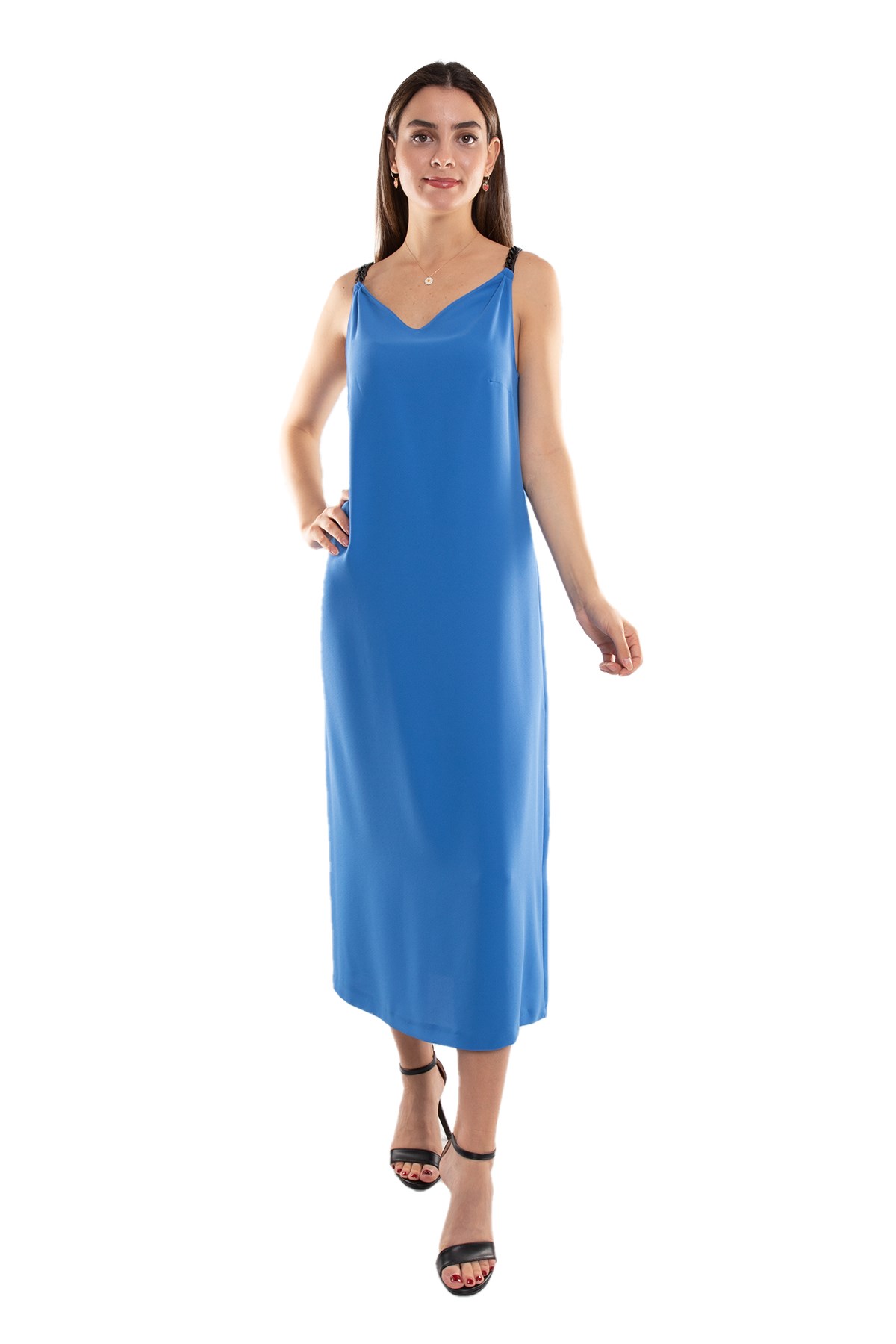 61749 Zincir Askı Vyaka Krep Midiboy Elbise