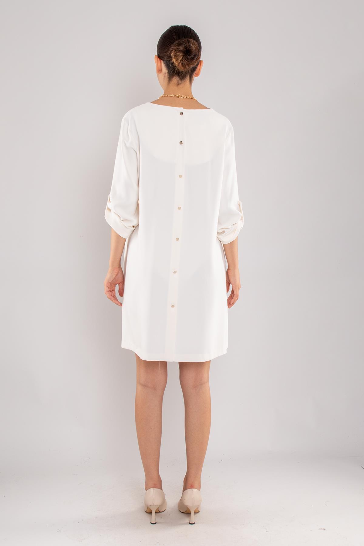 61842 Sırt Düğmeli Kolyeli Truvakar Kol Tunik Elbise