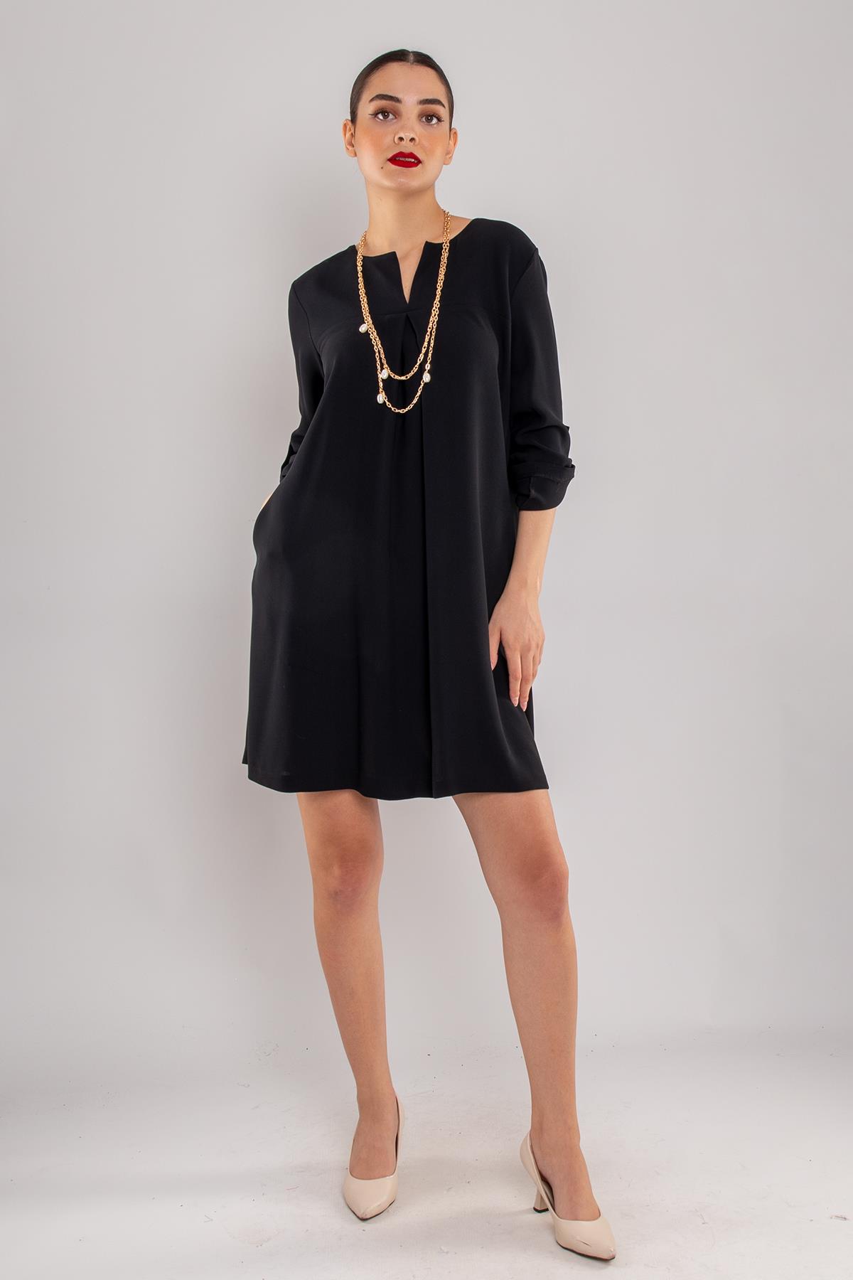 61842 Sırt Düğmeli Kolyeli Truvakar Kol Tunik Elbise