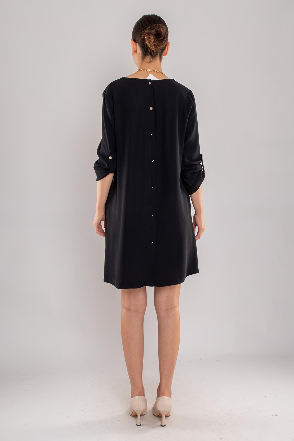 61842 Sırt Düğmeli Kolyeli Truvakar Kol Tunik Elbise