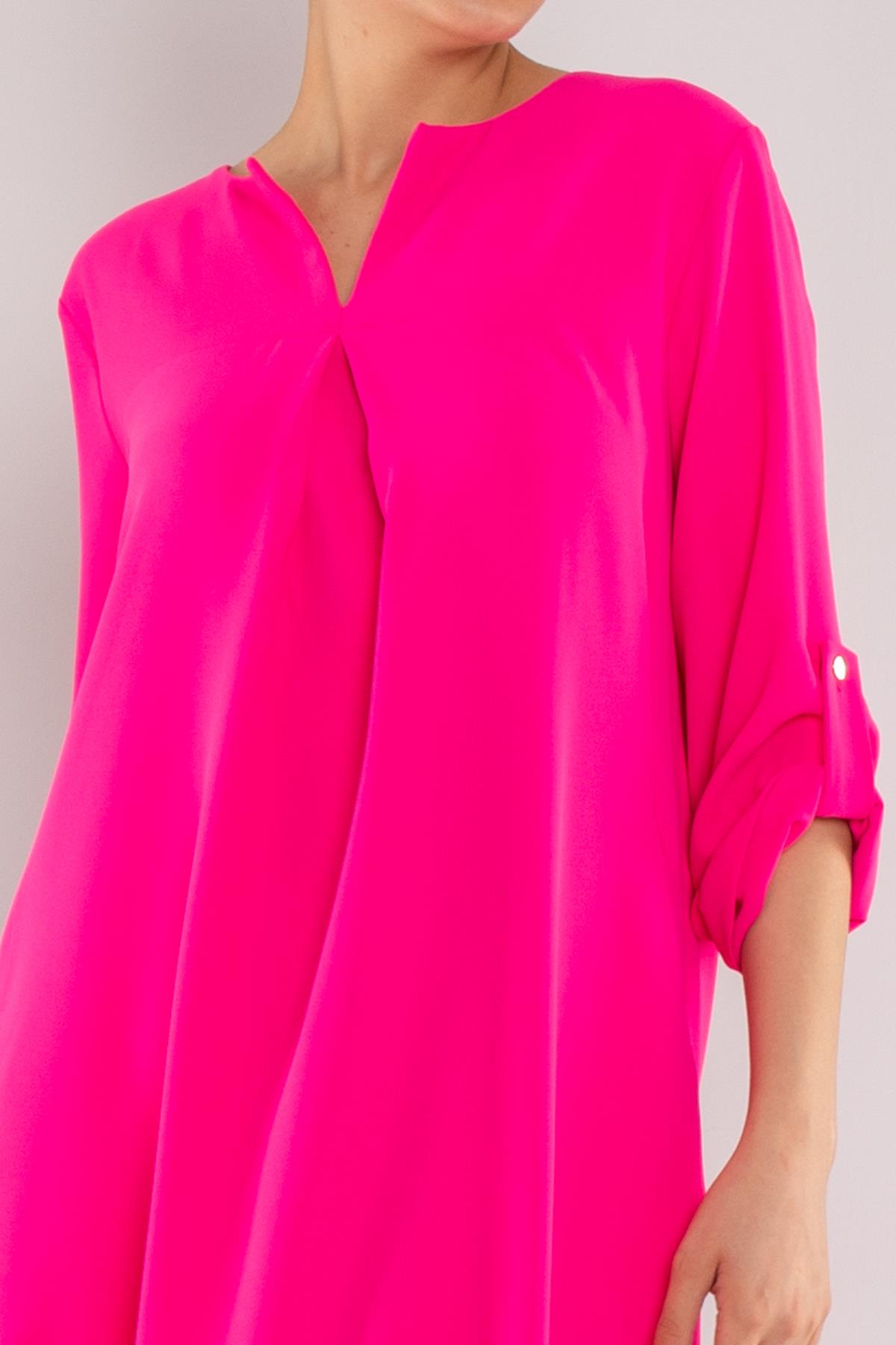 61842 Sırt Düğmeli Kolyeli Truvakar Kol Tunik Elbise