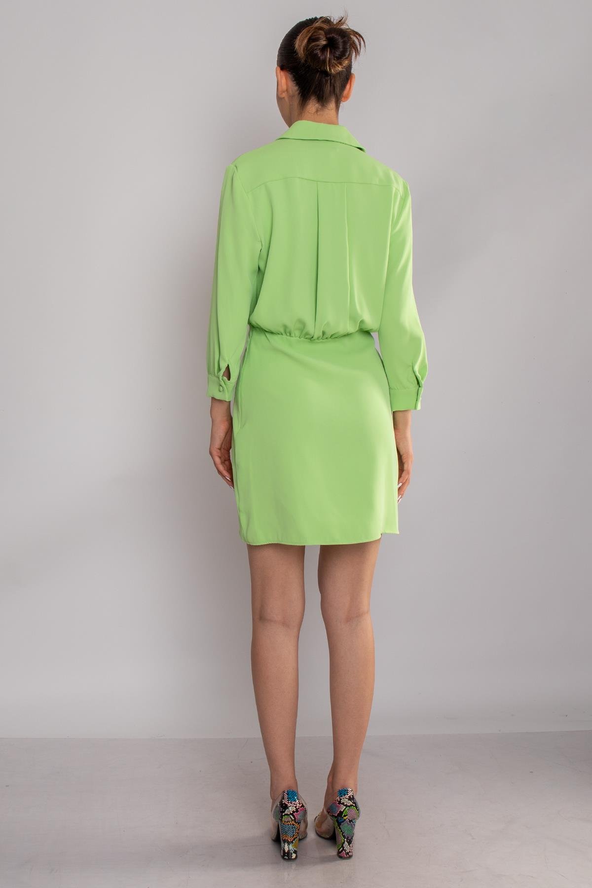 61853 Uzun Kol Drapeli Kısa Elbise