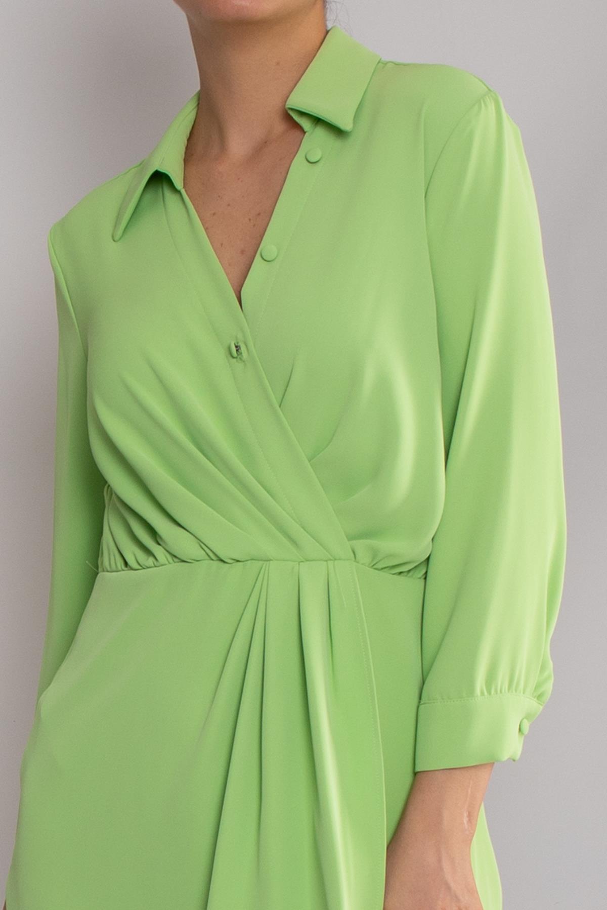 61853 Uzun Kol Drapeli Kısa Elbise