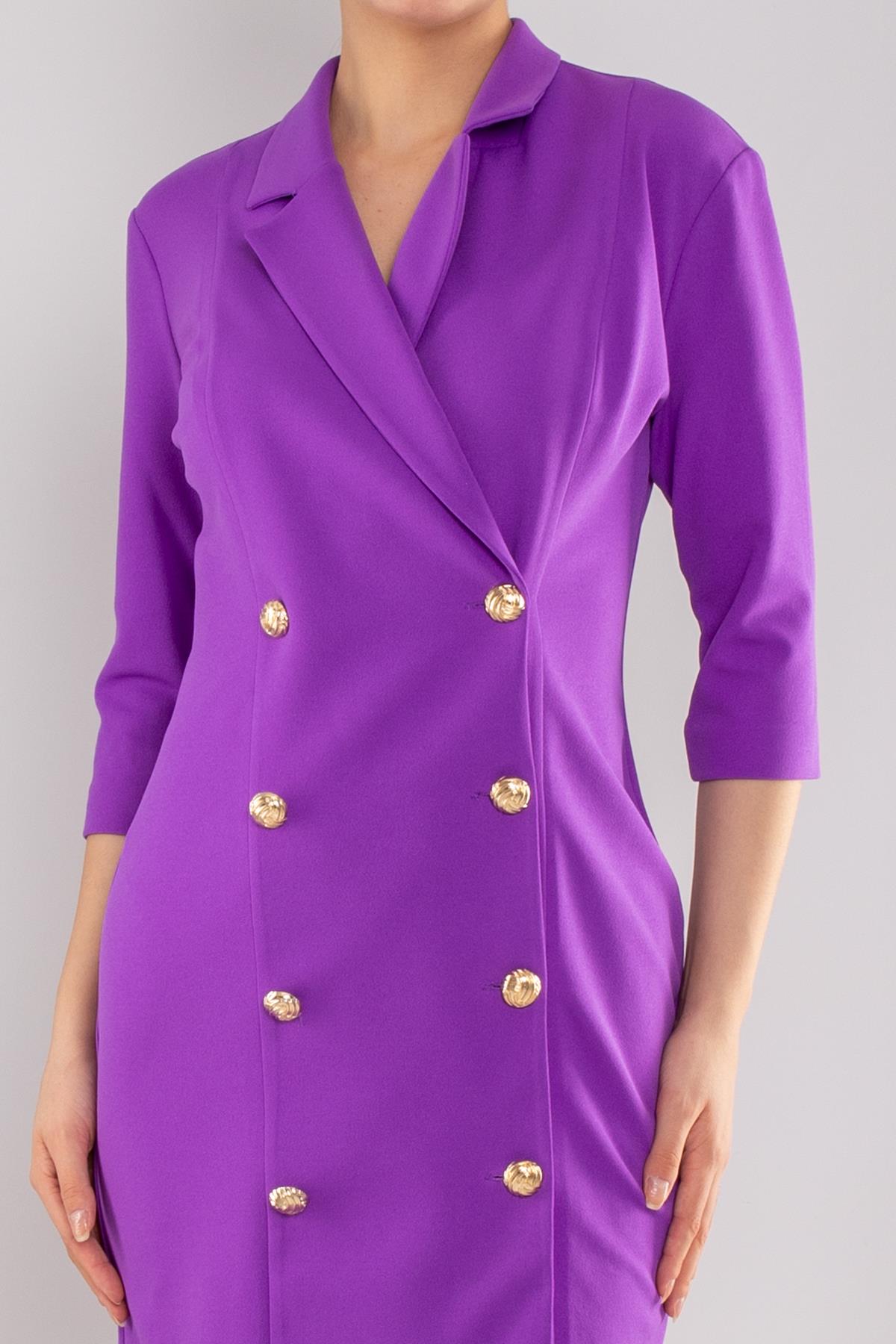 61893 Truvakar Kol Yakalı Düğmeli Krep Ceket Elbise