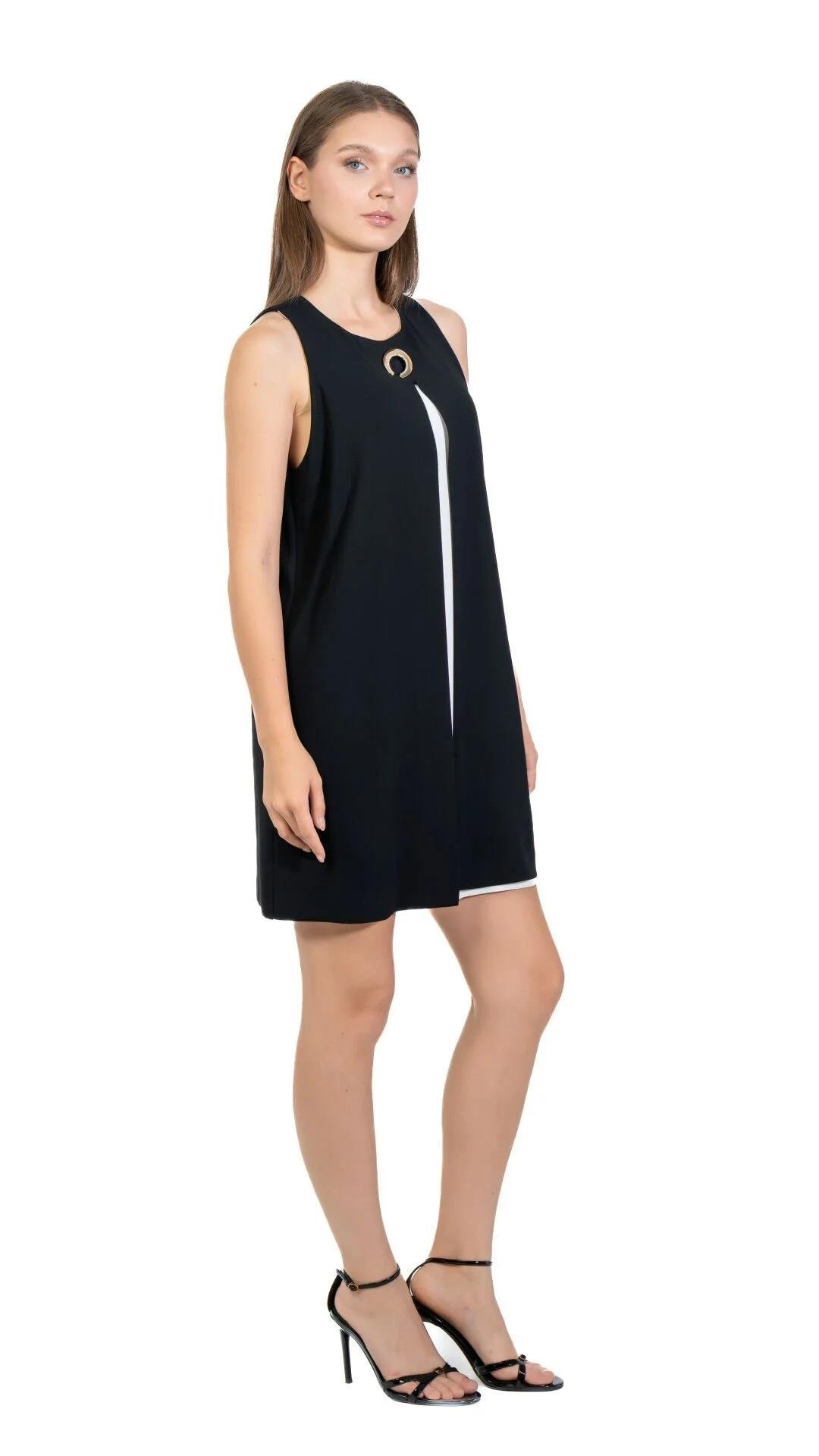 62002 Önü Kapaklı Broşlu Krep Elbise