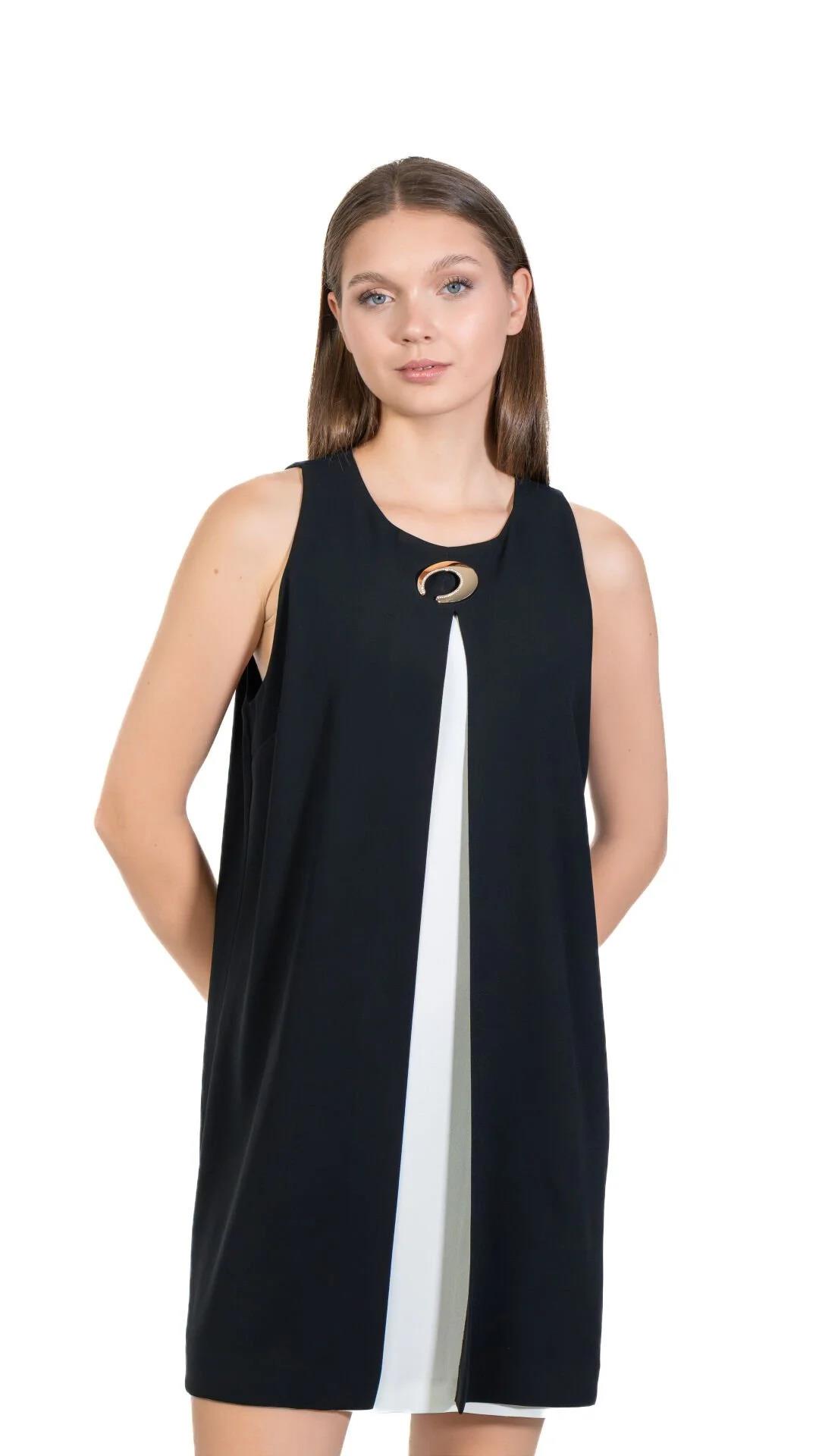 62002 Önü Kapaklı Broşlu Krep Elbise