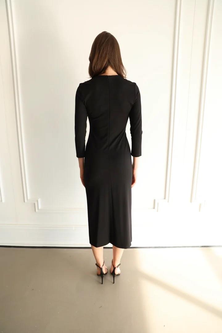 62228 Yandan Drape Tok Detay Krep Uzun Elbise