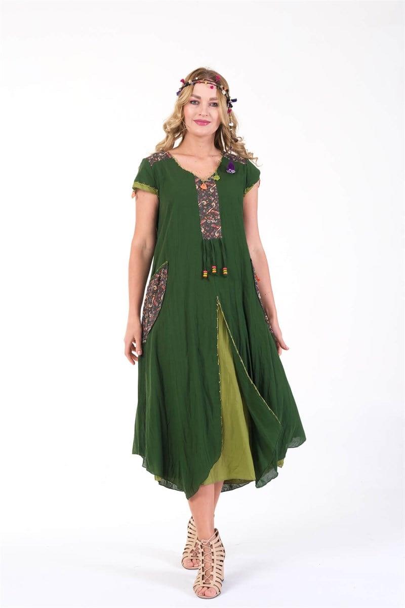 624 Püskül Detay Oyalı Aykollu Yıkamalı Otantik Pamuk Elbise