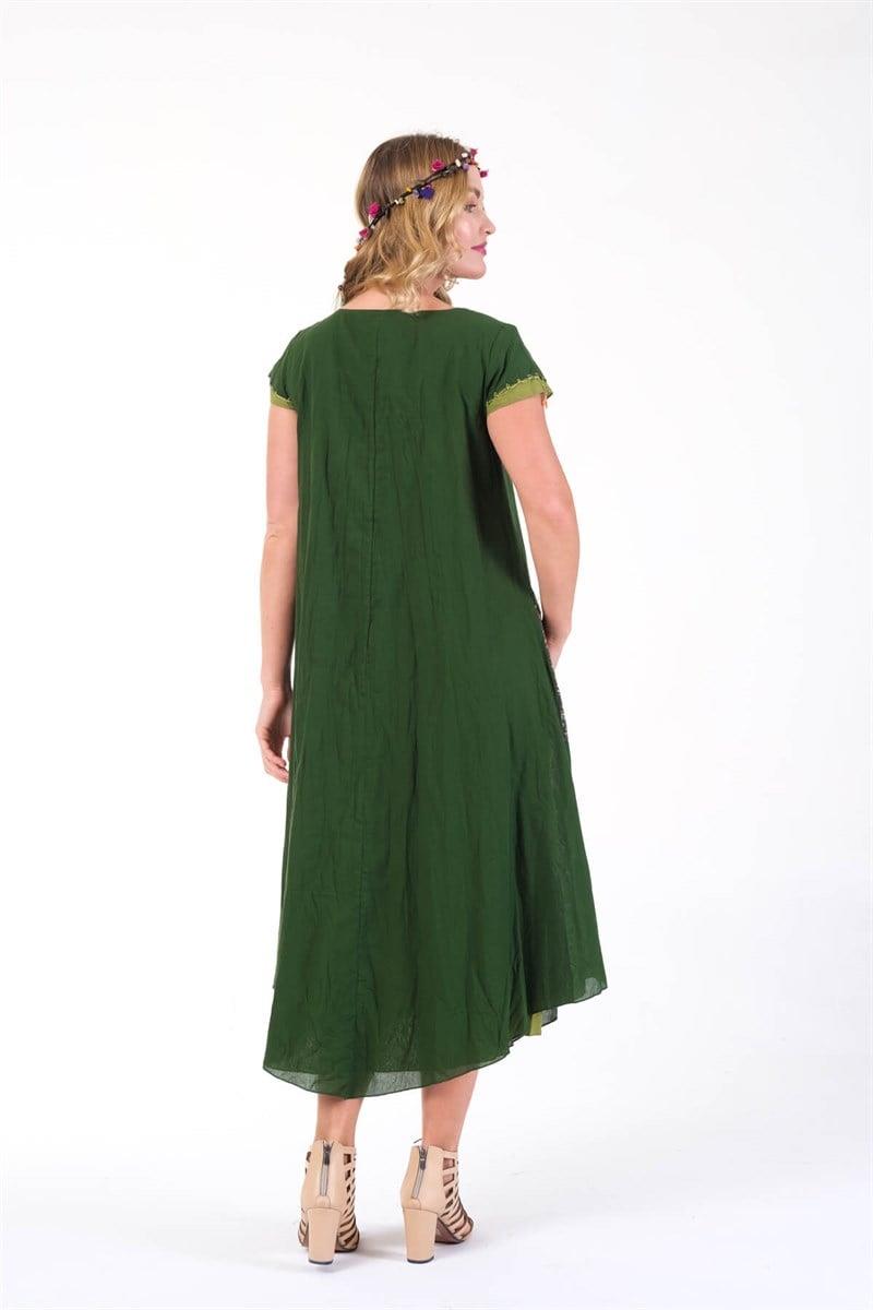 624 Püskül Detay Oyalı Aykollu Yıkamalı Otantik Pamuk Elbise