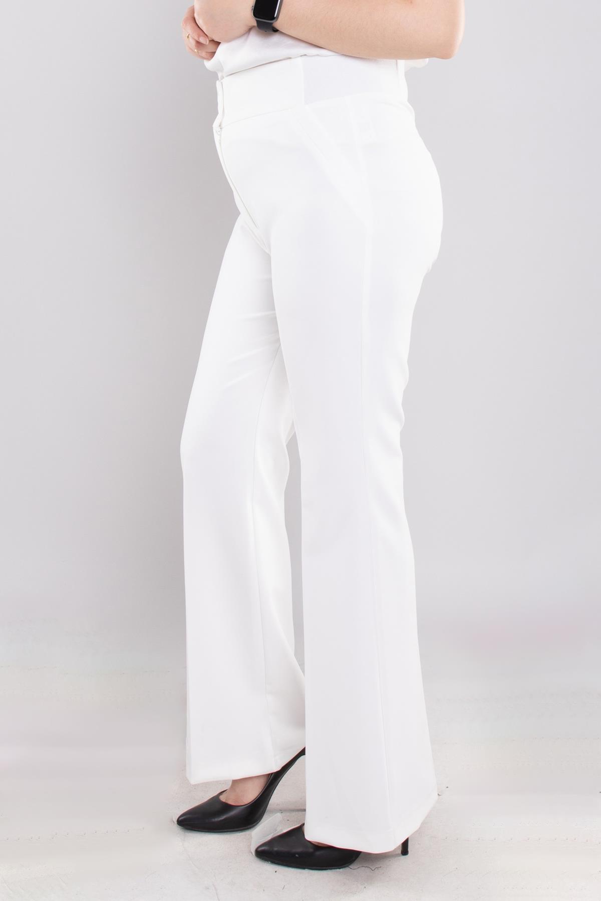 6386 Bel Yan Kalın Lastik İspanyol Paça Krep Pantolon