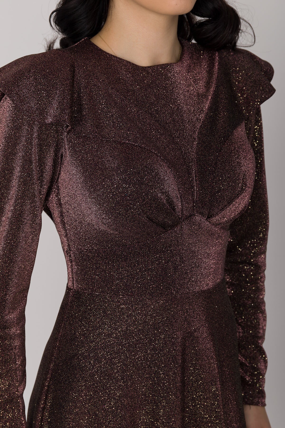 6394 KB Yaka Fırfırlı Tesettür Simli Elbise