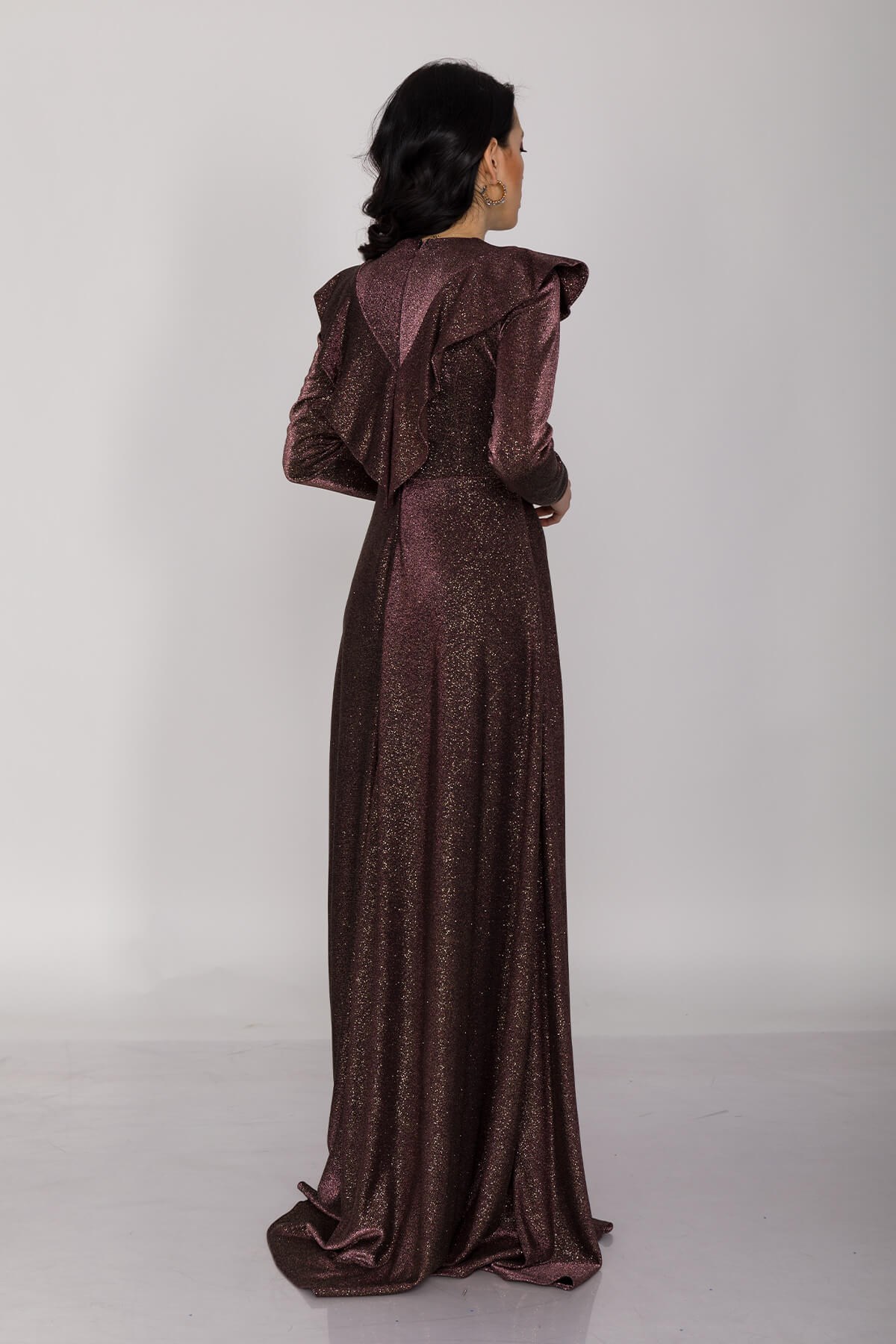 6394 KB Yaka Fırfırlı Tesettür Simli Elbise