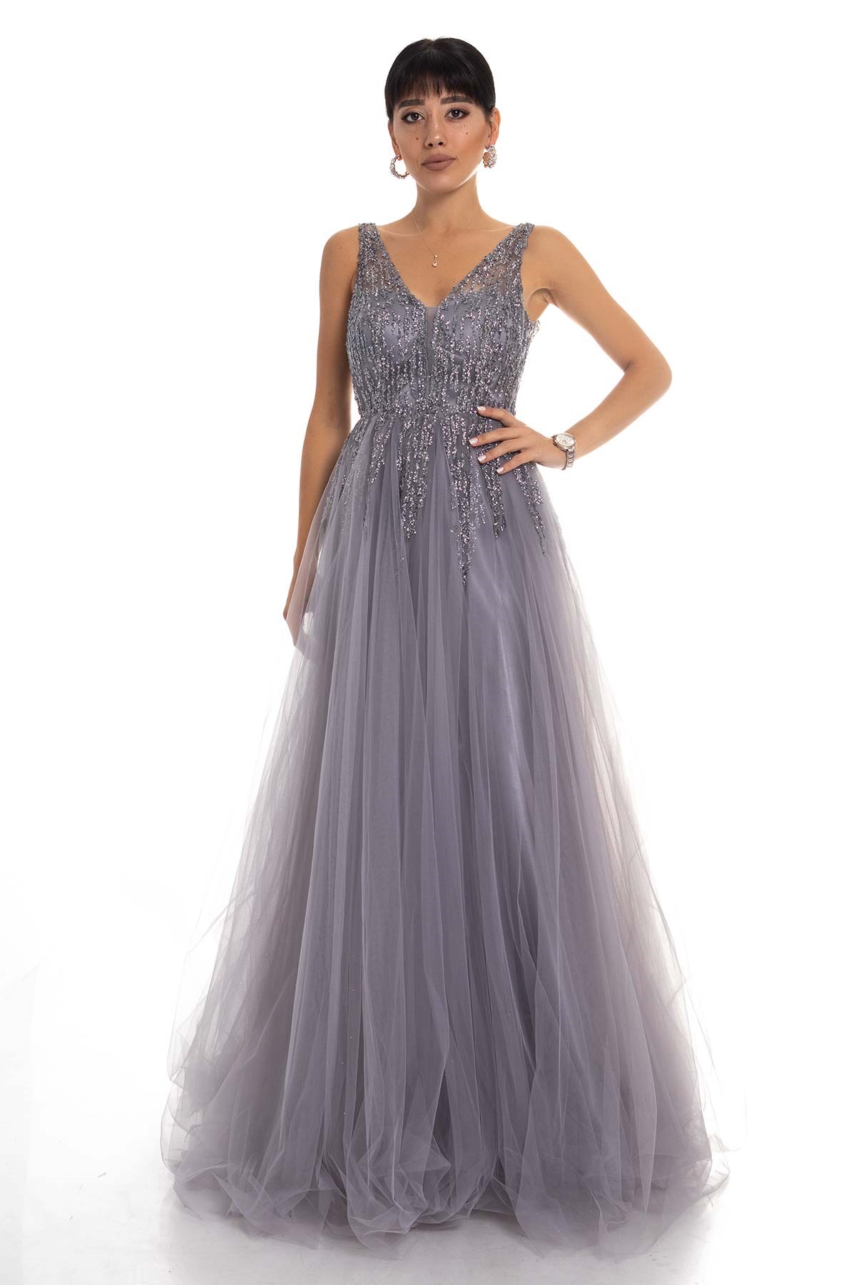 6871 KB İşlemeli Uzun Tül Nişanlık