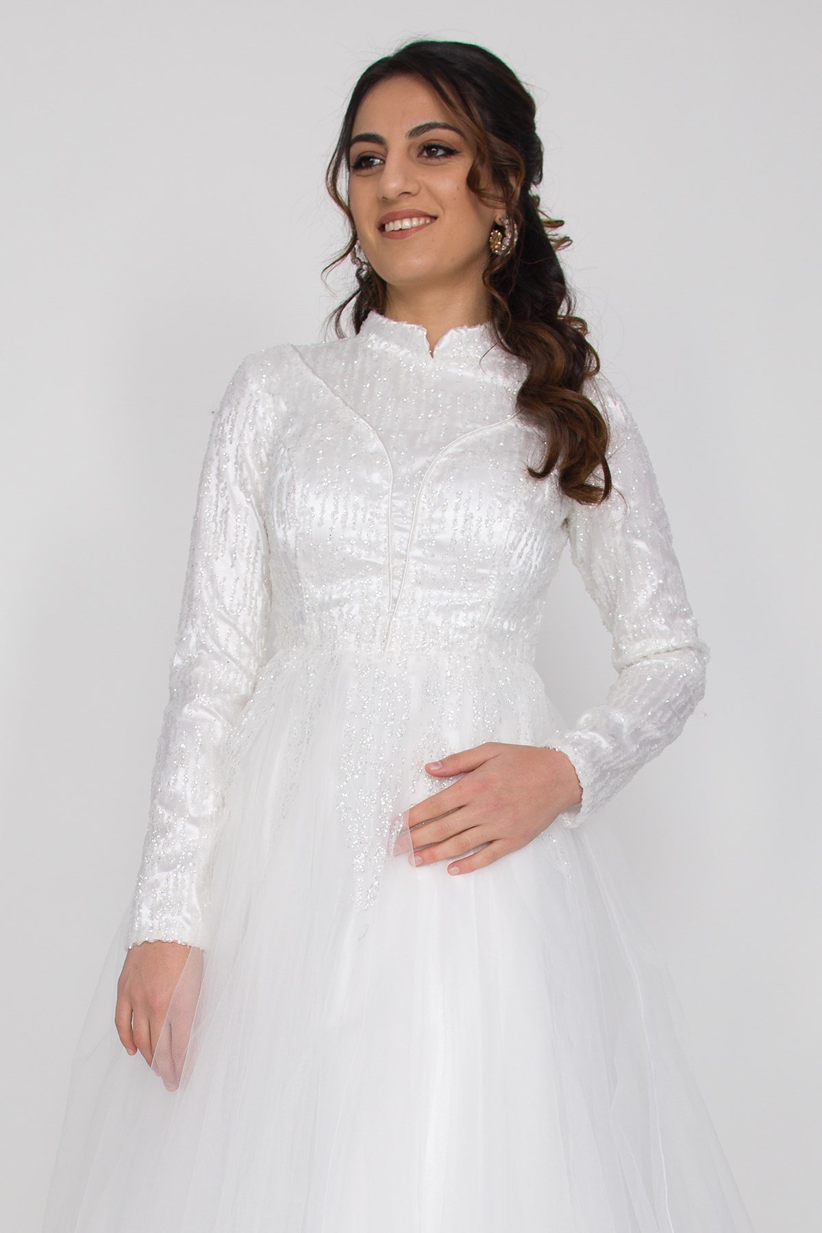 6950 Uzun Kol Sim İşli Tesettür Nişanlık