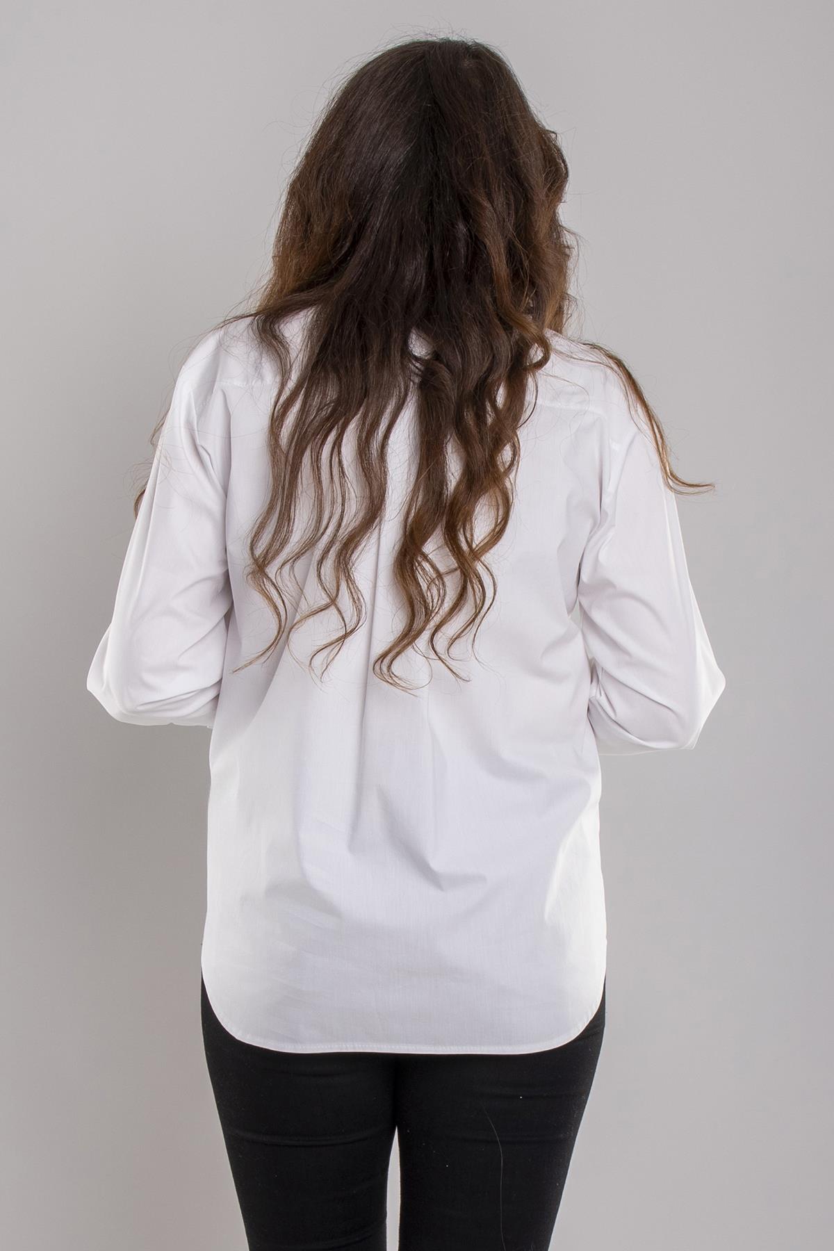 7003 Büyük Beden Cepli Zımba Detay Pamuklu Gömlek