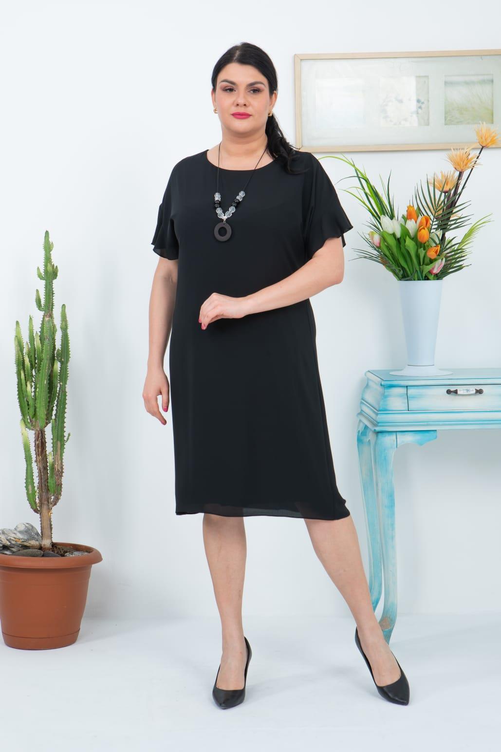 7012 Büyük Beden Keten Kol Katlı Kısa Elbise