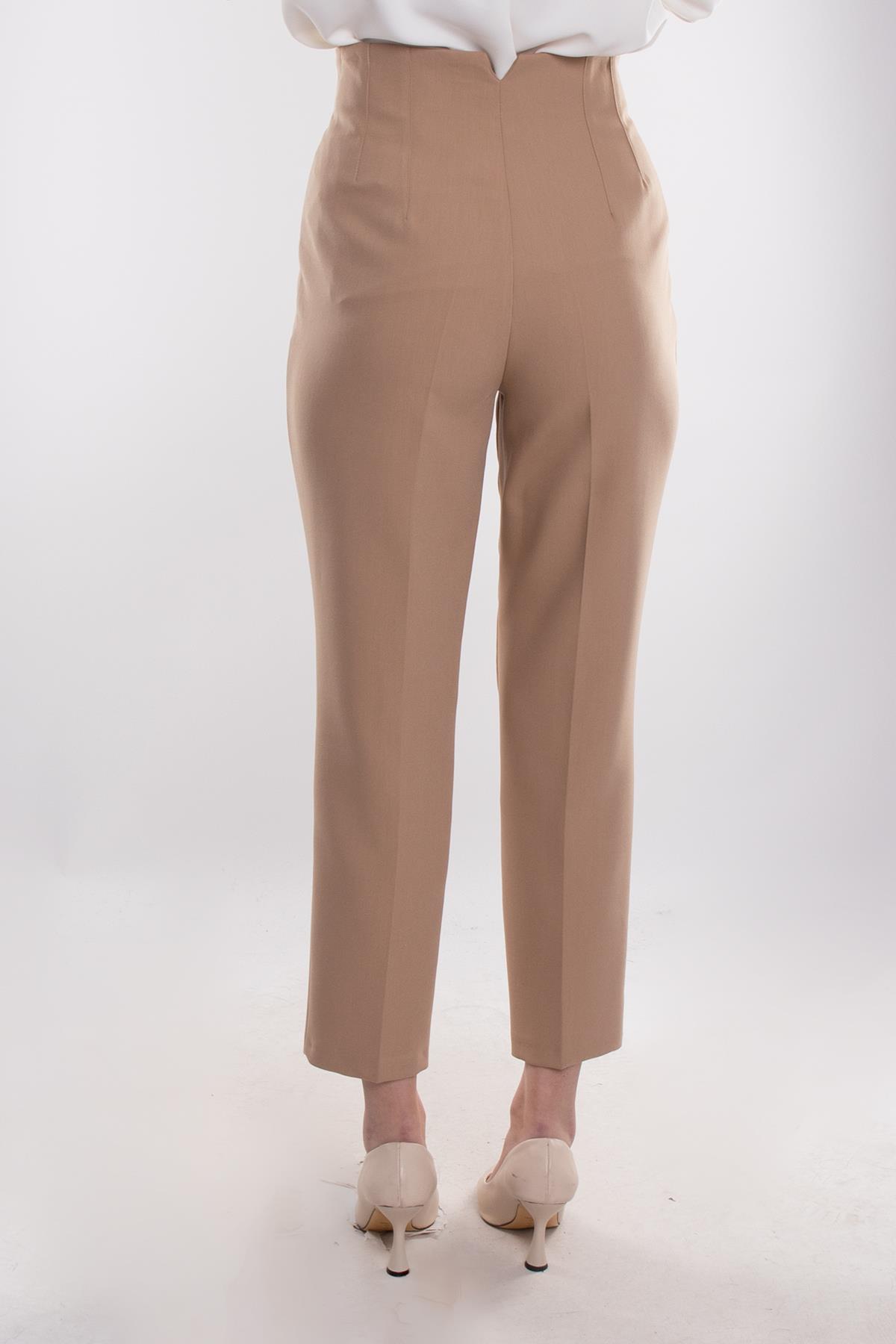 70125 Beli Pensli Yüksek Bel Kumaş Pantolon