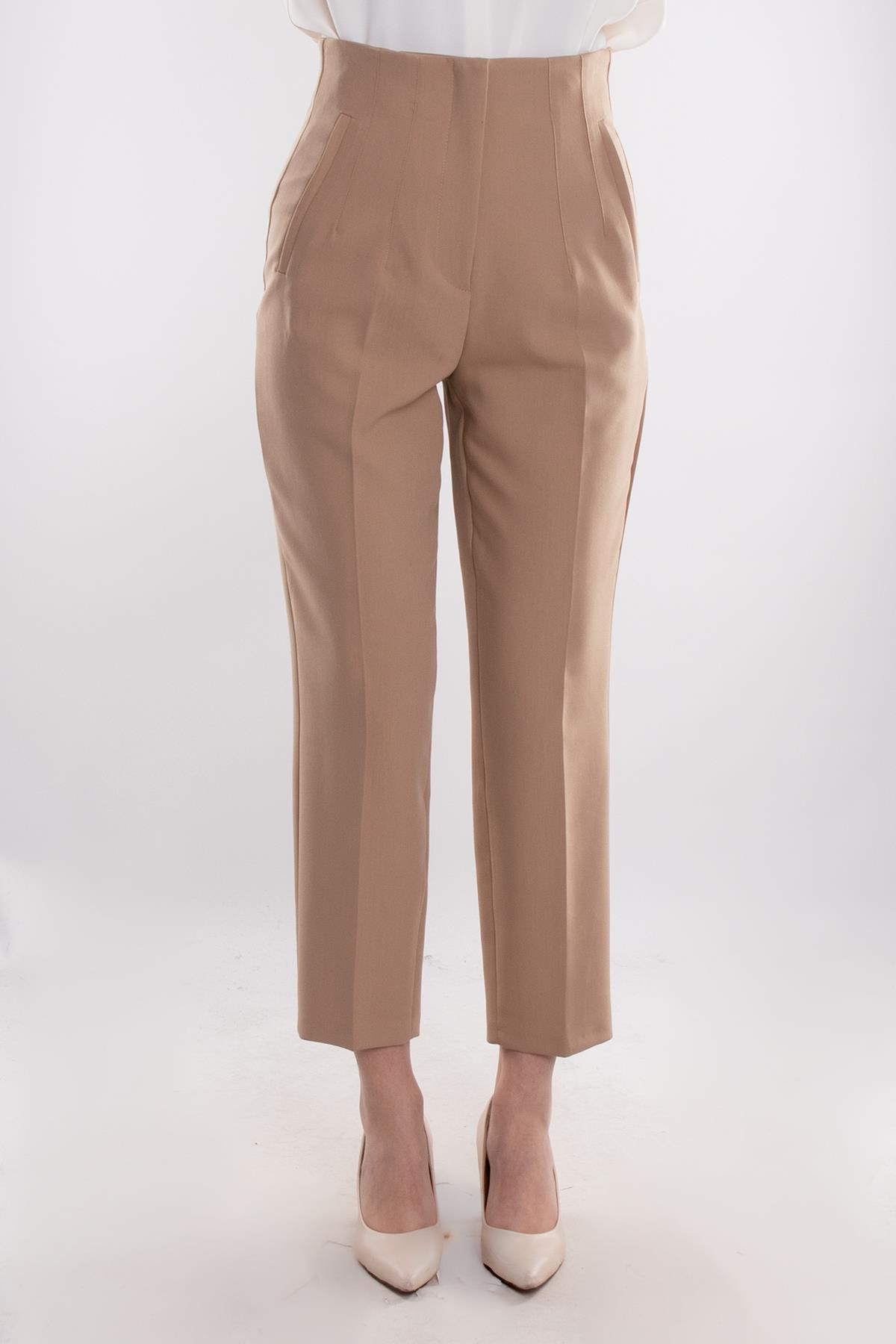 70125 Beli Pensli Yüksek Bel Kumaş Pantolon