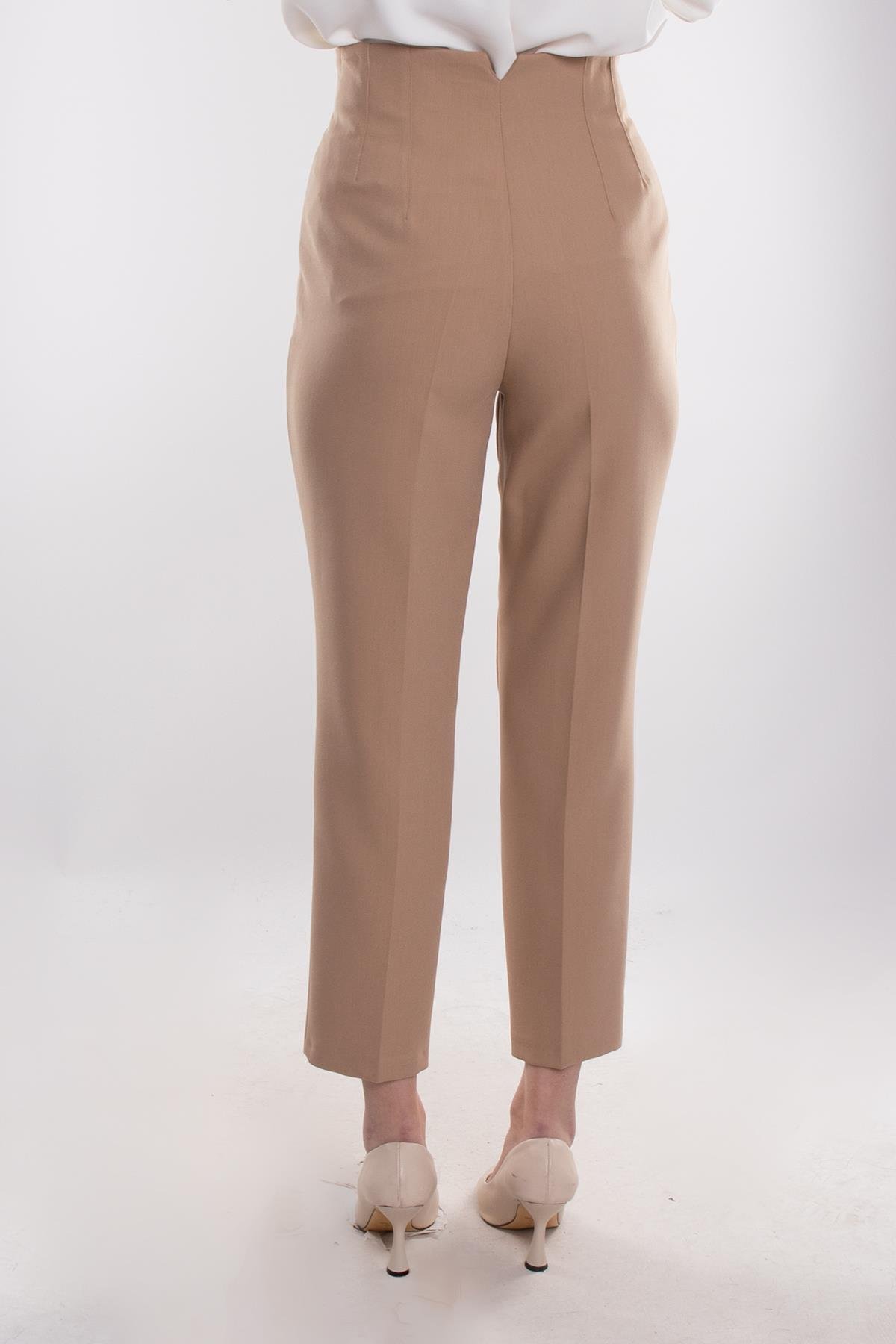 70125 Beli Pensli Yüksek Bel Kumaş Pantolon