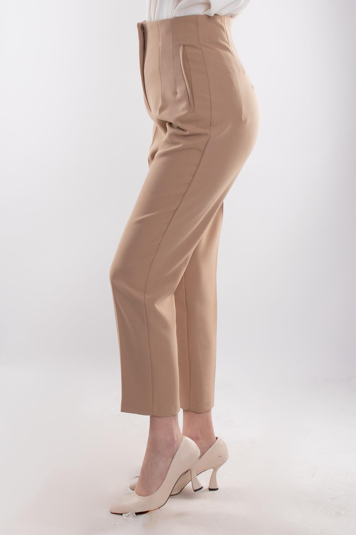 70125 Beli Pensli Yüksek Bel Kumaş Pantolon