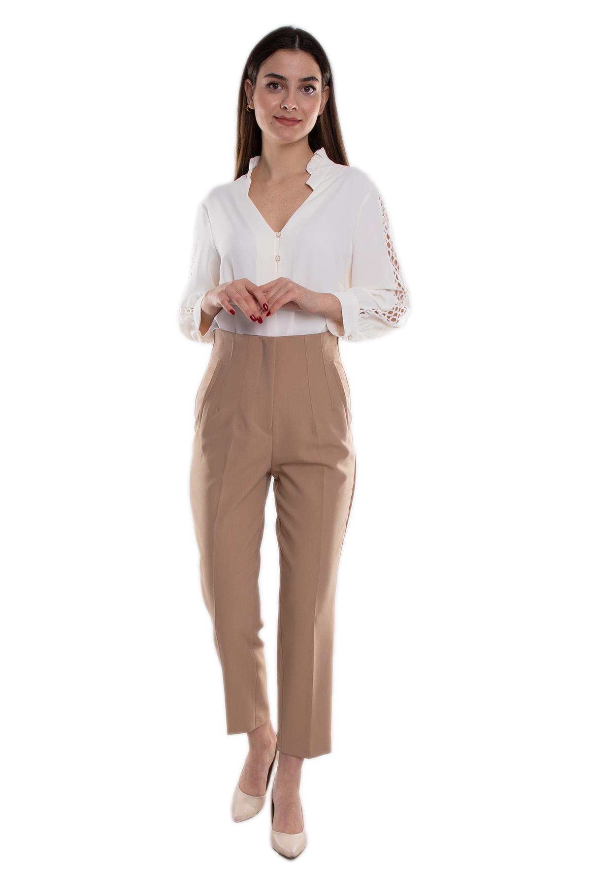 70125 Beli Pensli Yüksek Bel Kumaş Pantolon