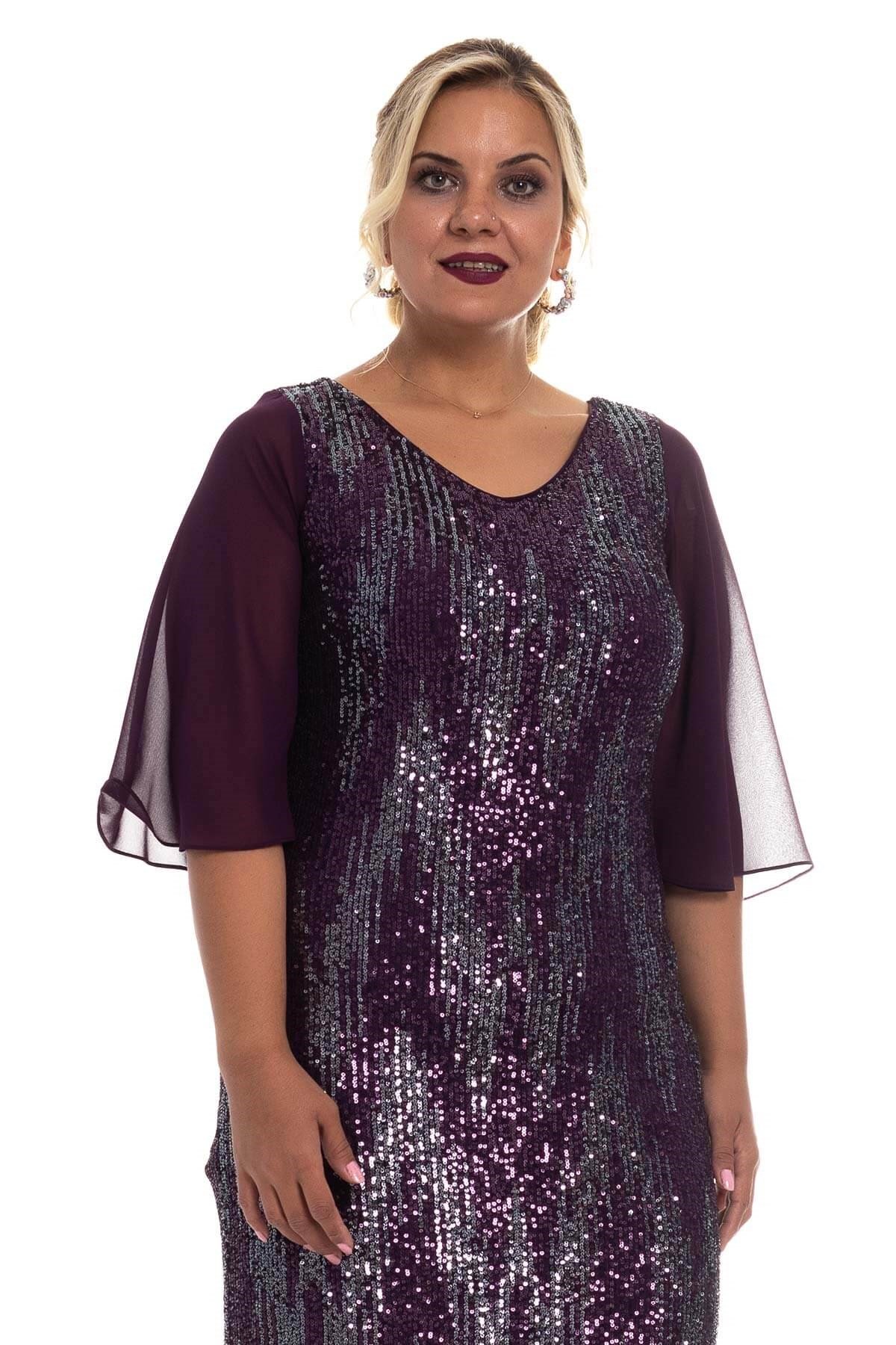 7019 BB Tül Kol Pulpayet Kısa Elbise