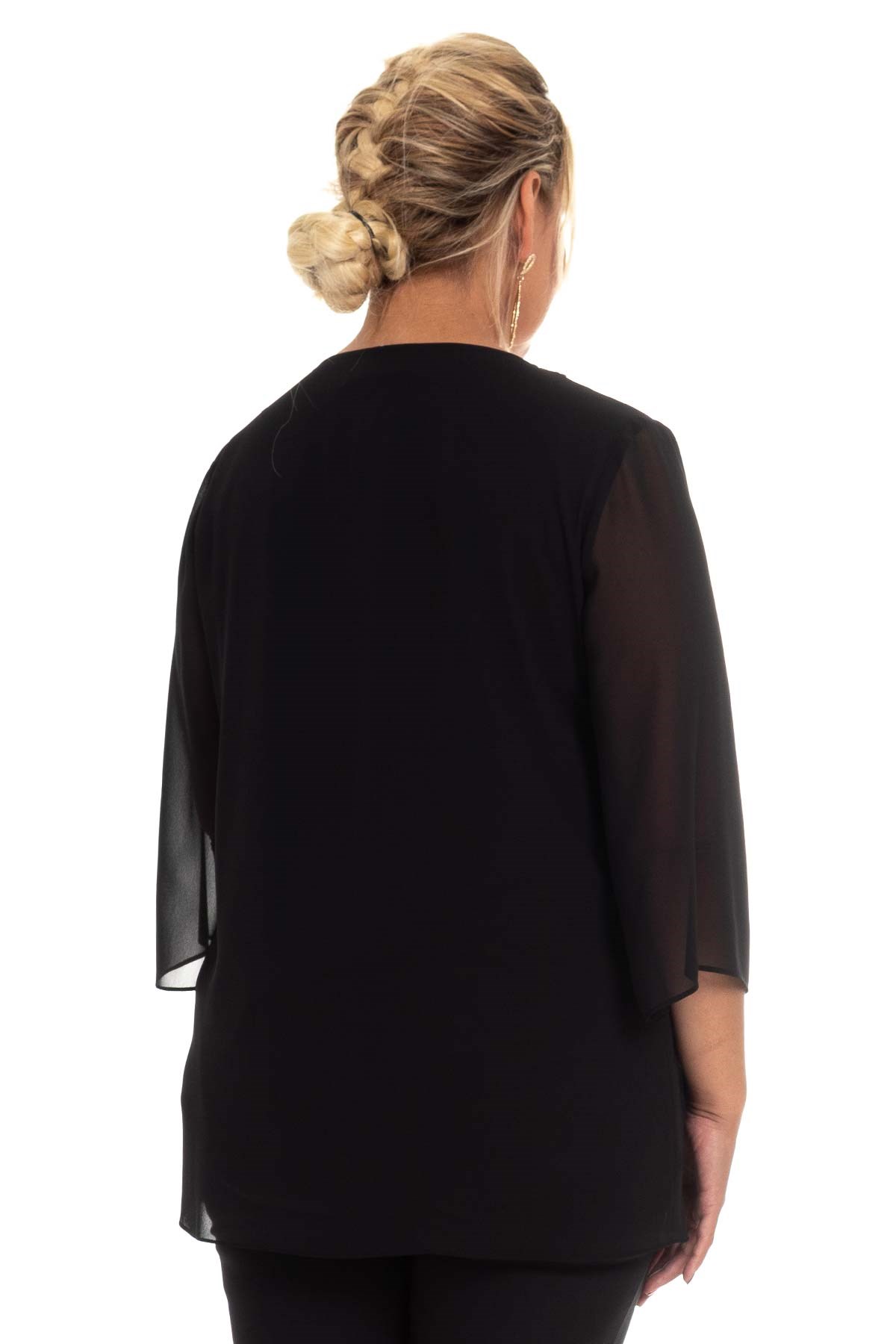 7024 BB V Yaka Patı Taşlı Krep Şifon Bluz
