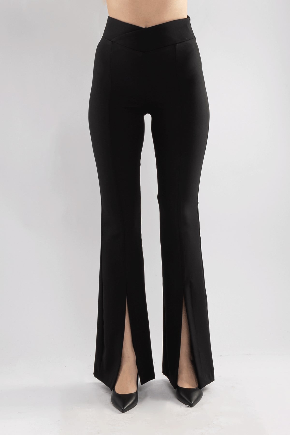 70364 İspanyol Paça Önü Yırtmaçlı Kadın Pantolon