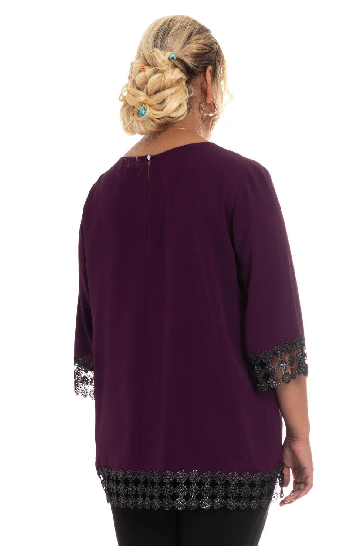 7041 Kolu ve Etek Ucu Papatya Güpür Büyük Beden Bluz