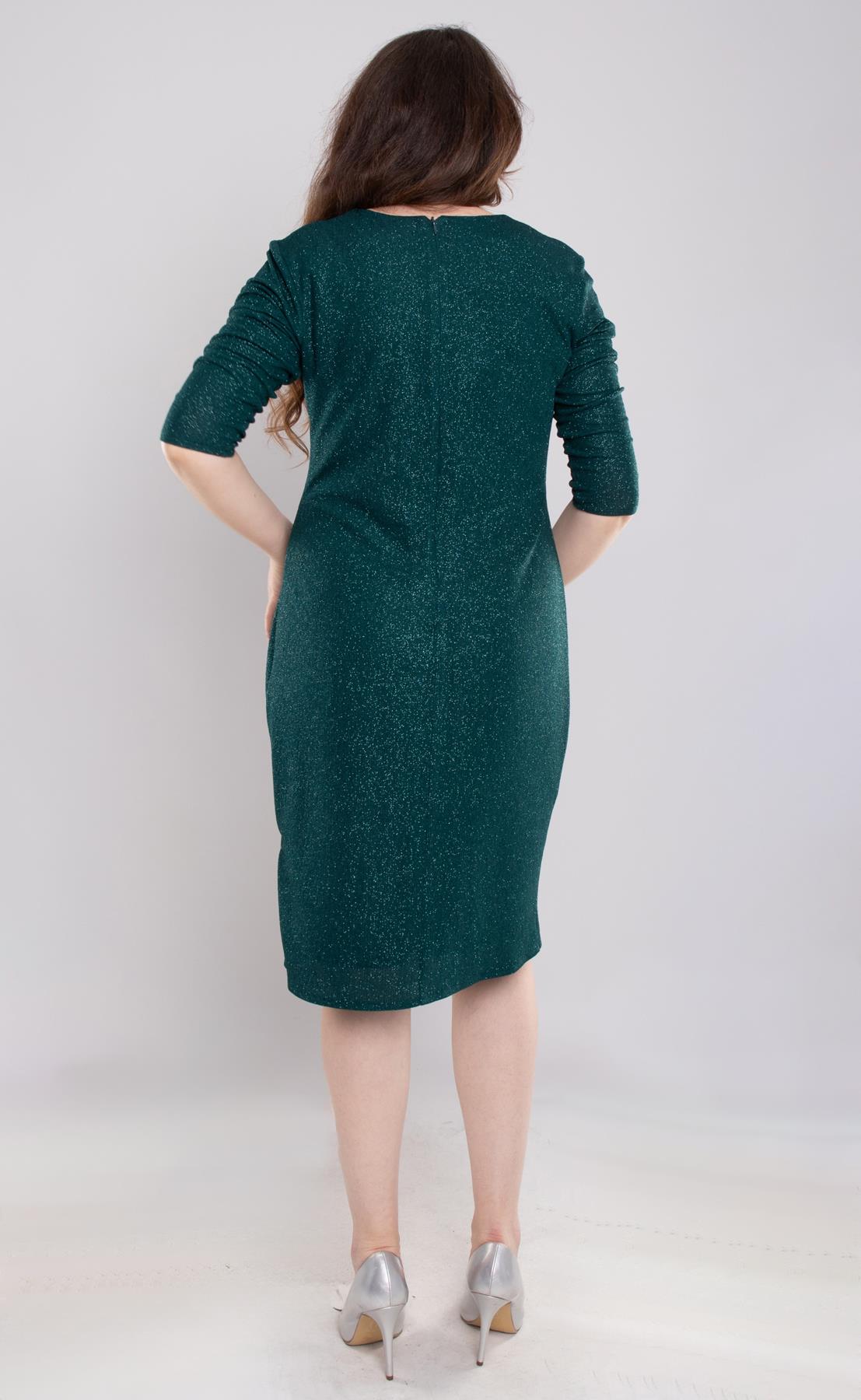 7046(104) Büyük Beden Kruvaze Yaka Piliseli Simli Kısa Elbise