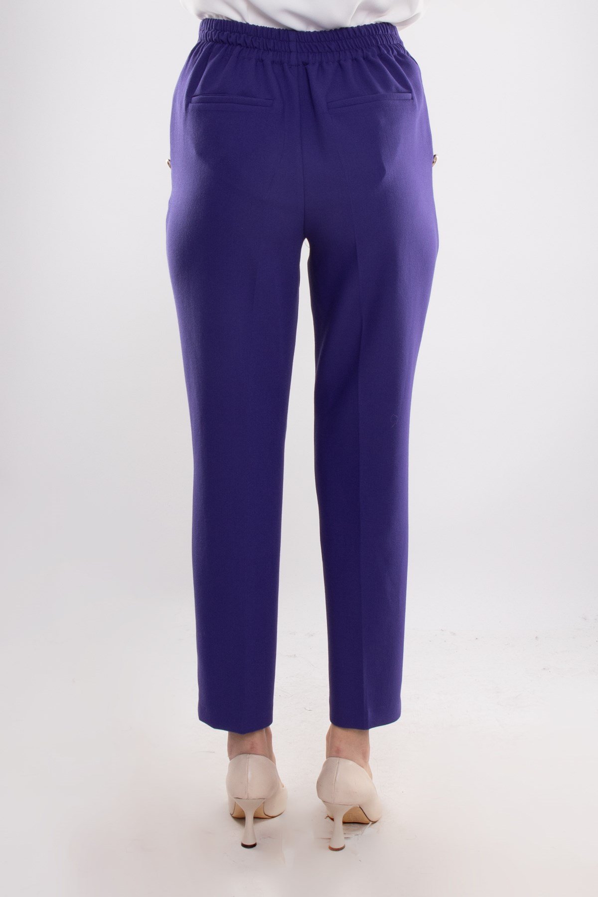 70503 Beli Lastikli Gold Düğmeli Krep Kadın Pantolon