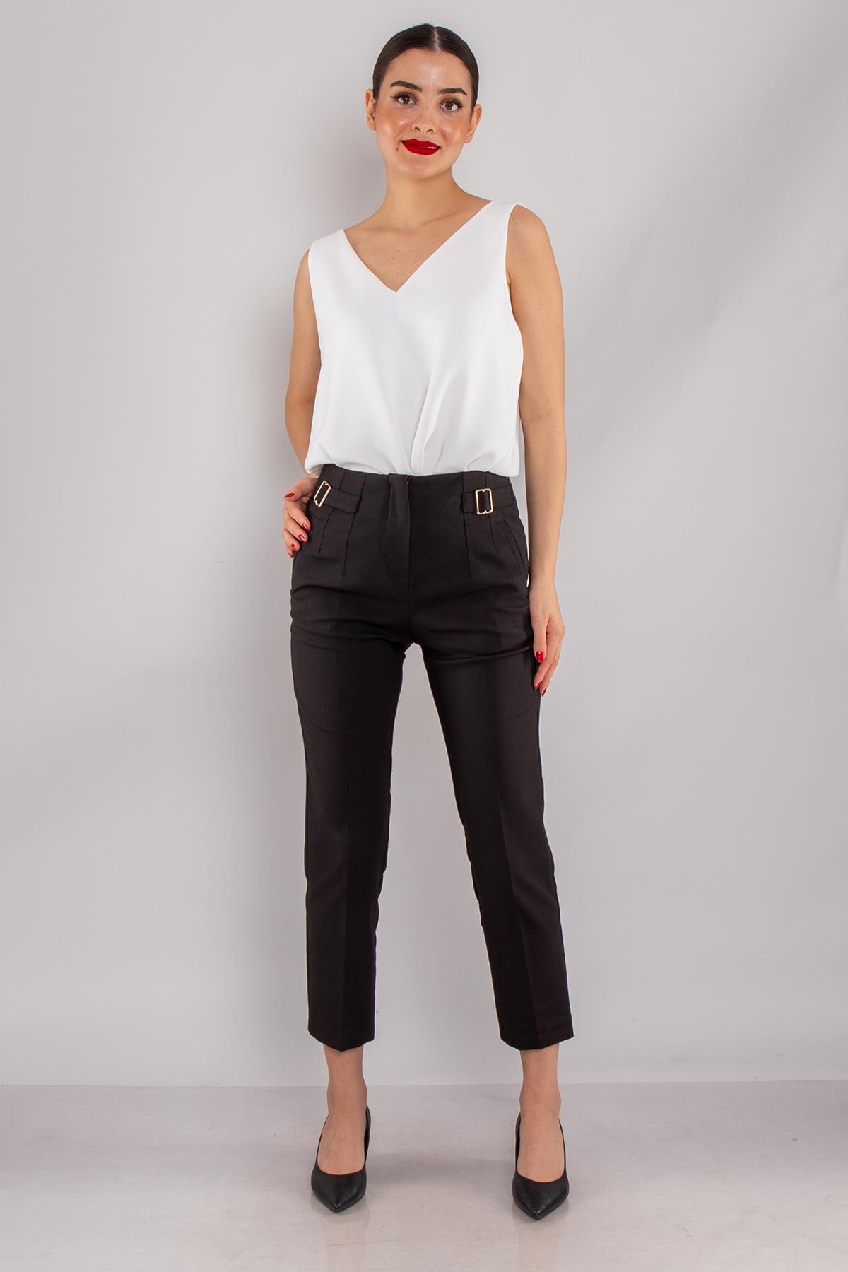 70571 Pensli Beli Toka Detay Pamuk Kadın Pantolon