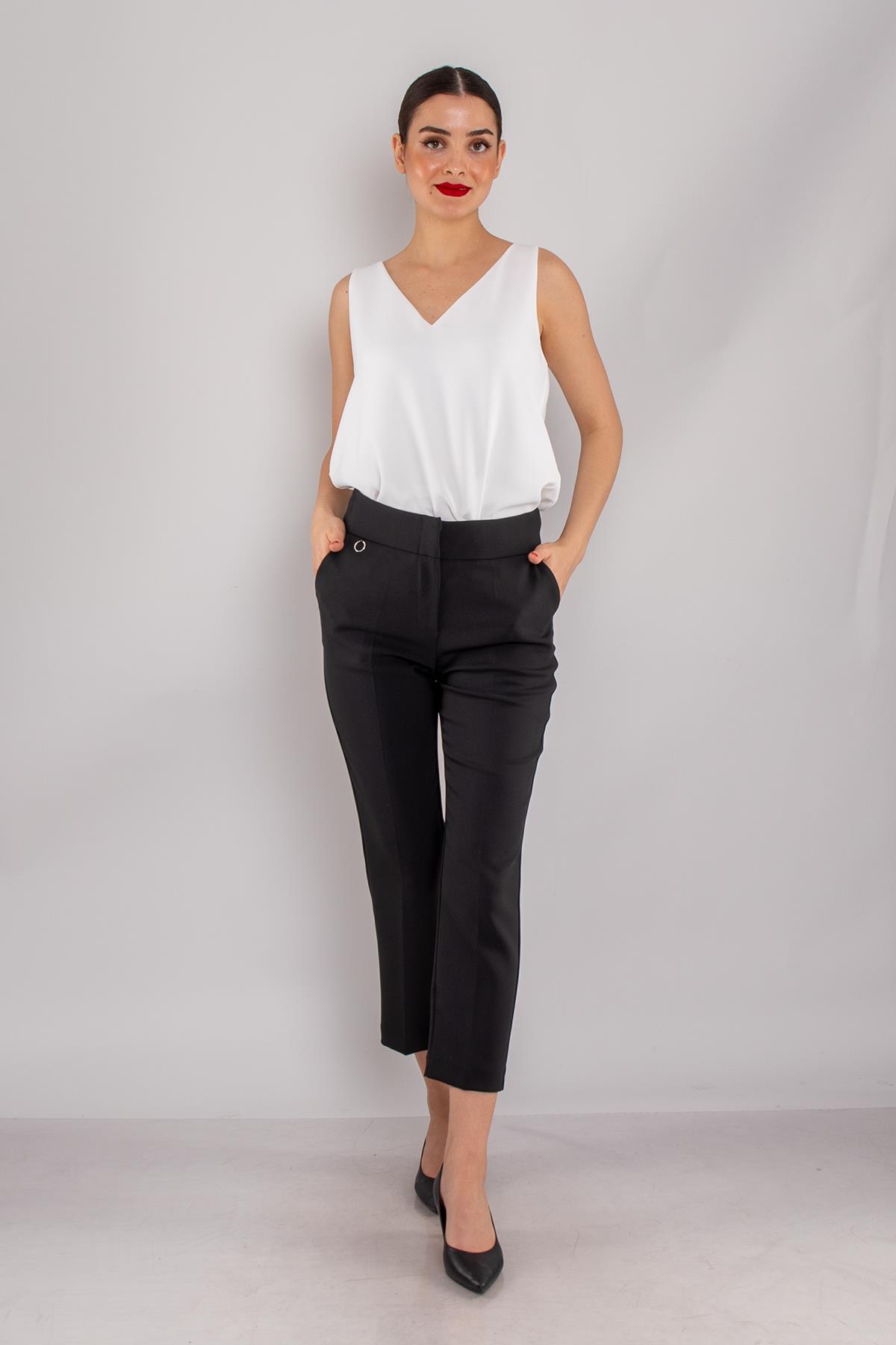 70593 Yan Cep Mini Tokalı Kadın Pantolon