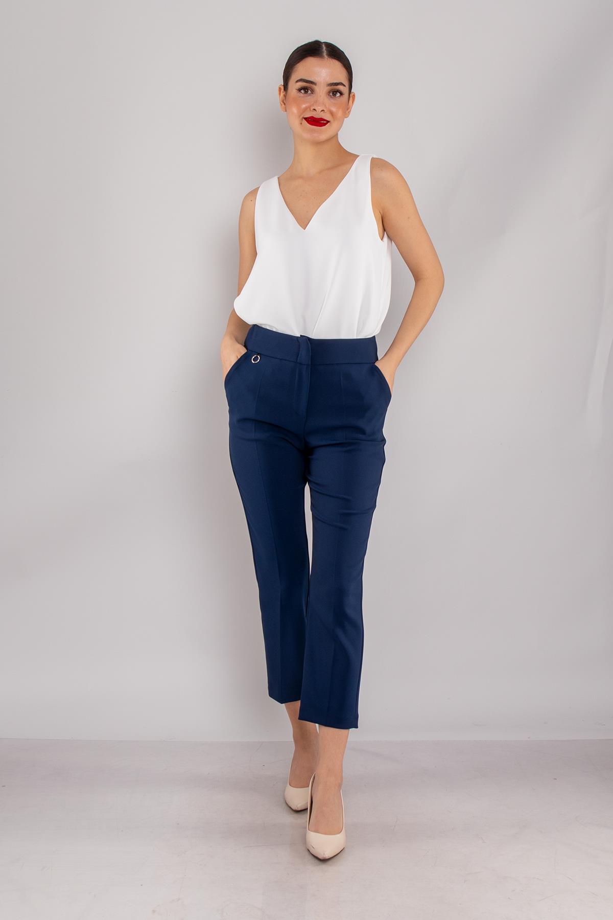 70593 Yan Cep Mini Tokalı Kadın Pantolon