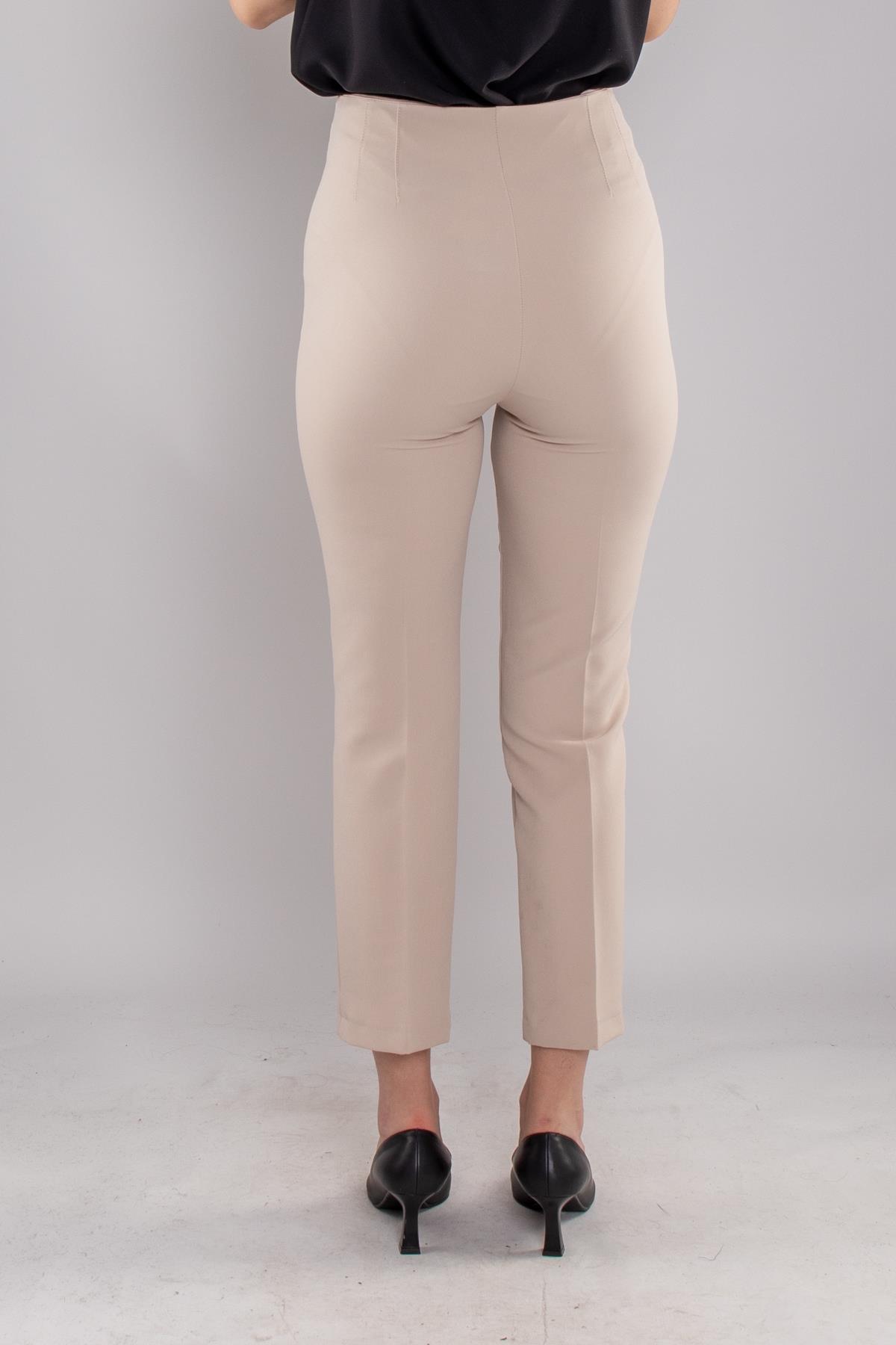 70609 Beli Pensli Tokalı Kumaş Pantolon