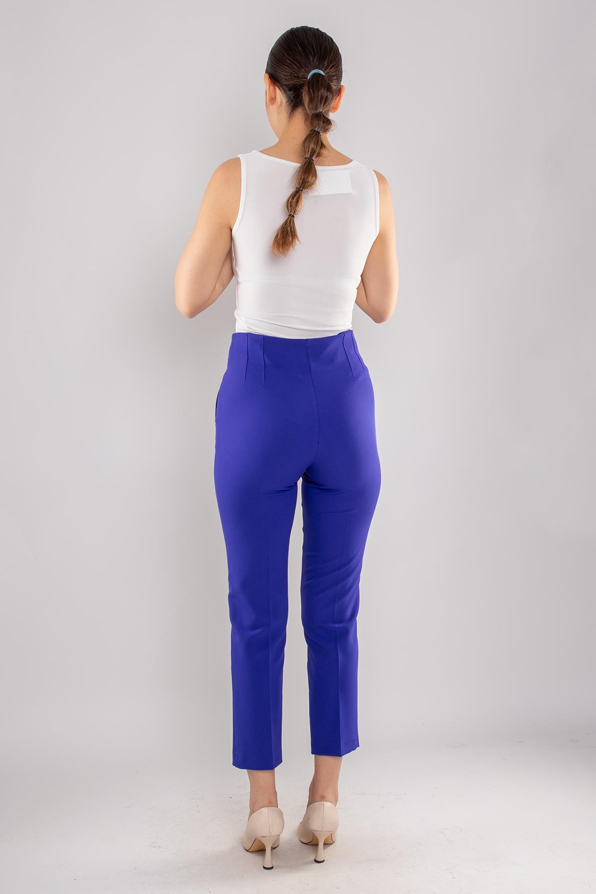 70609 Beli Pensli Tokalı Kumaş Pantolon